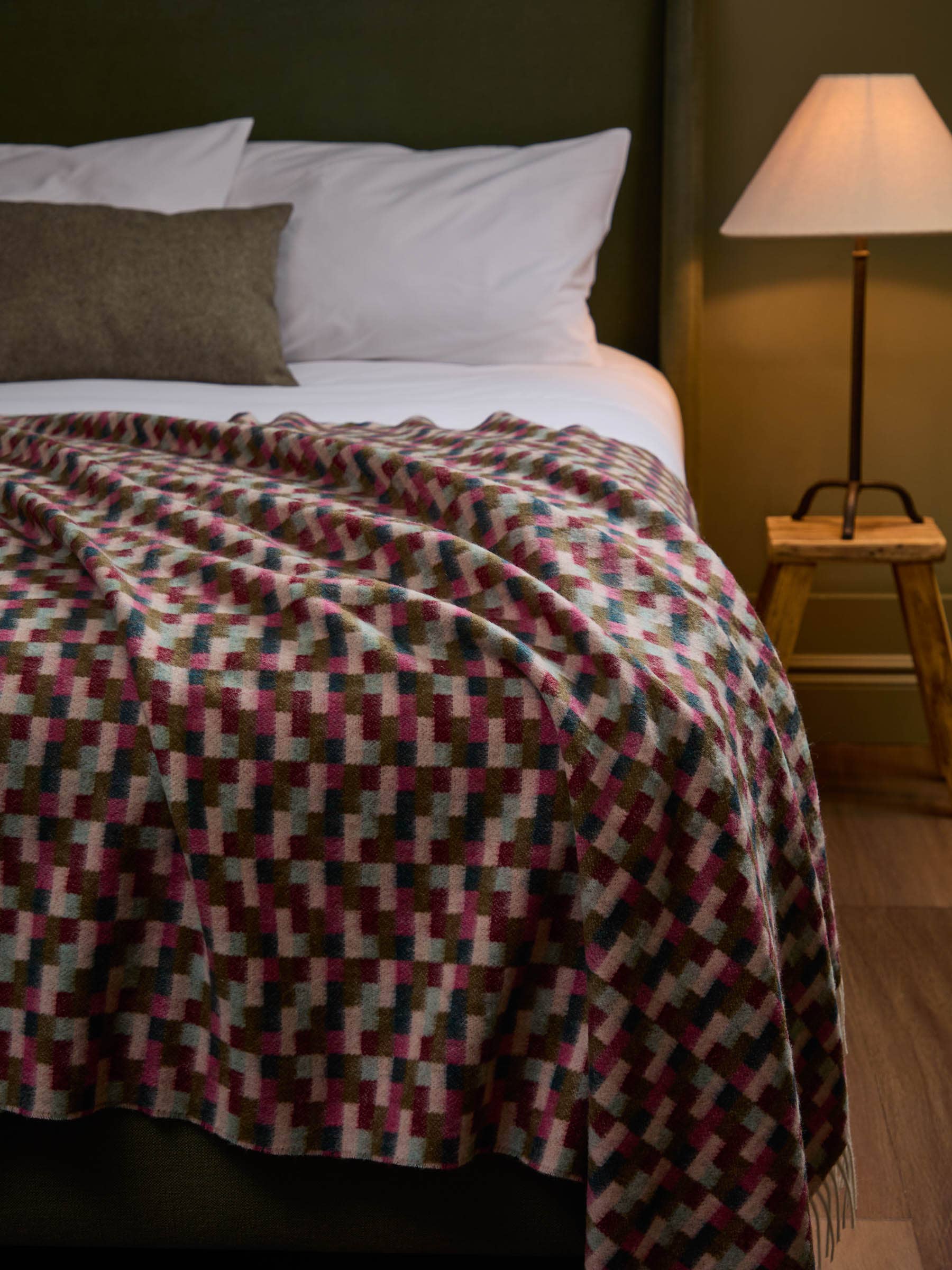 Blue and Camel Bricks Merino Wool Throw by Bronte by Moon