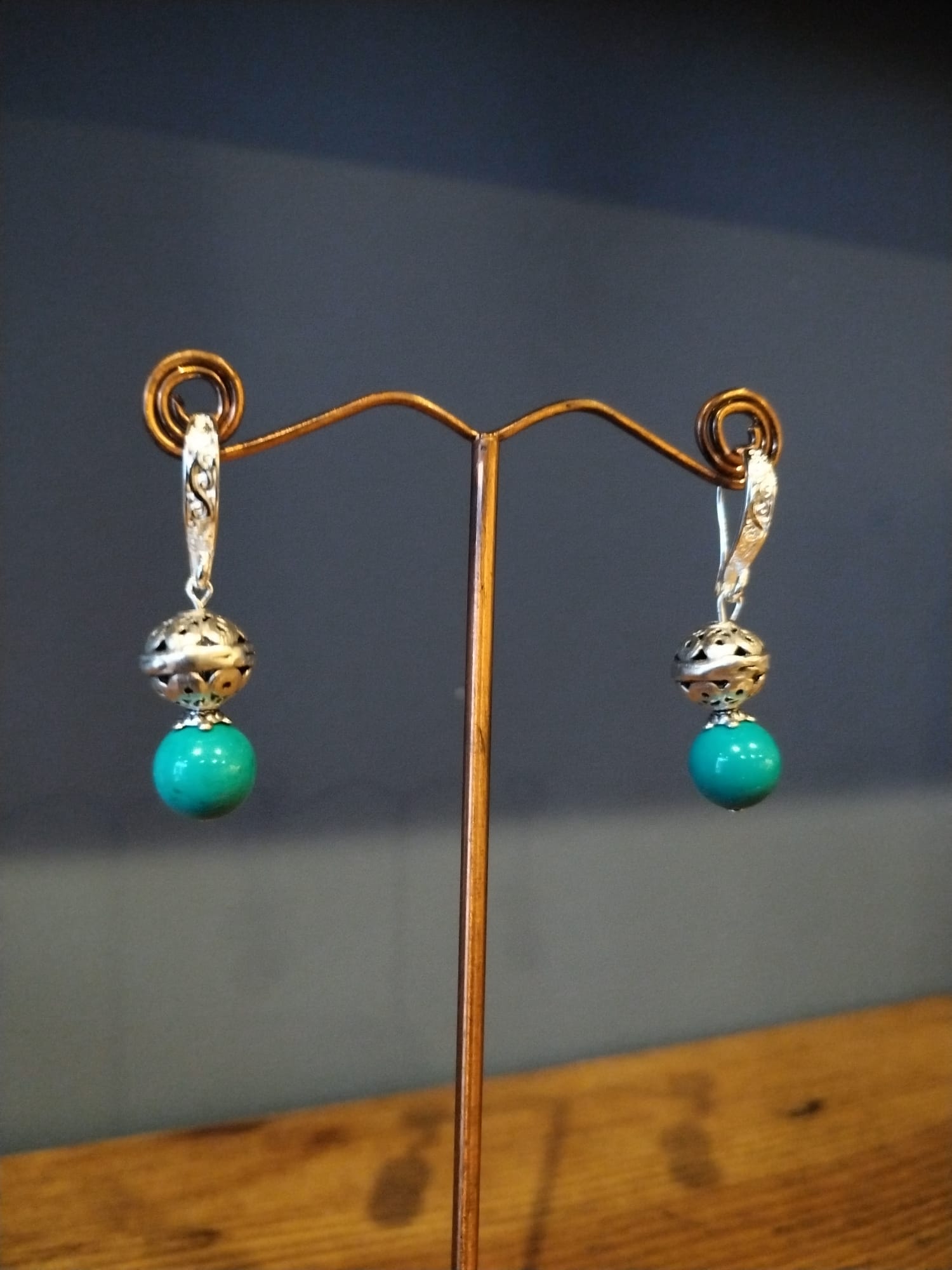 Turquoise Earrings With Silver Filigree Balls