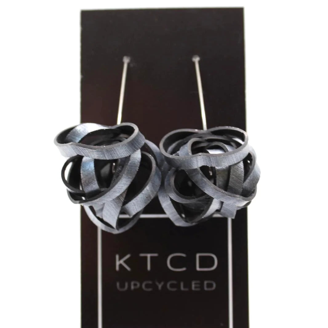 Silver Pom-Pom Earrings – Upcycled Bicycle Inner Tube