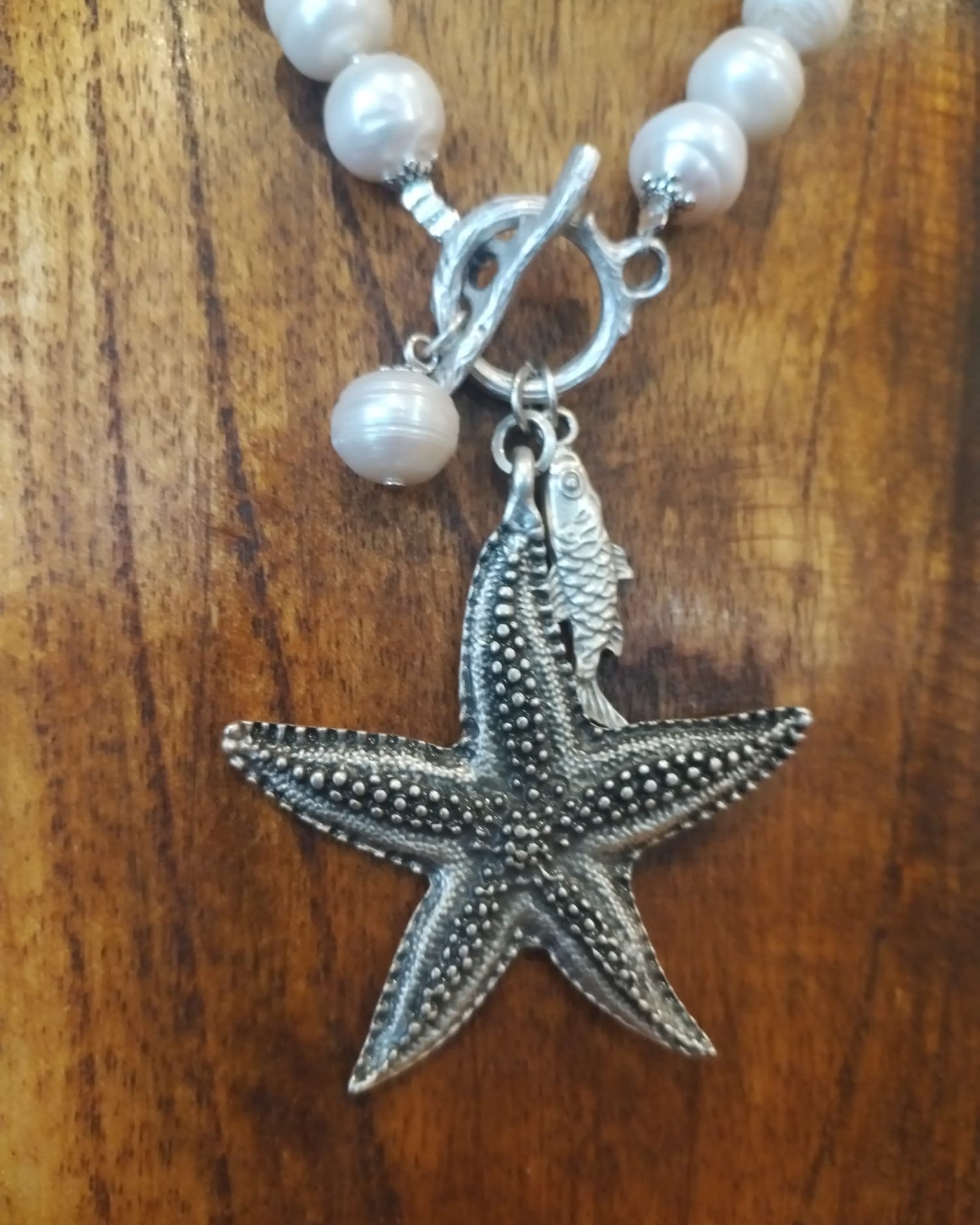 Freshwater Pearl Necklace With Silver Starfish Charm