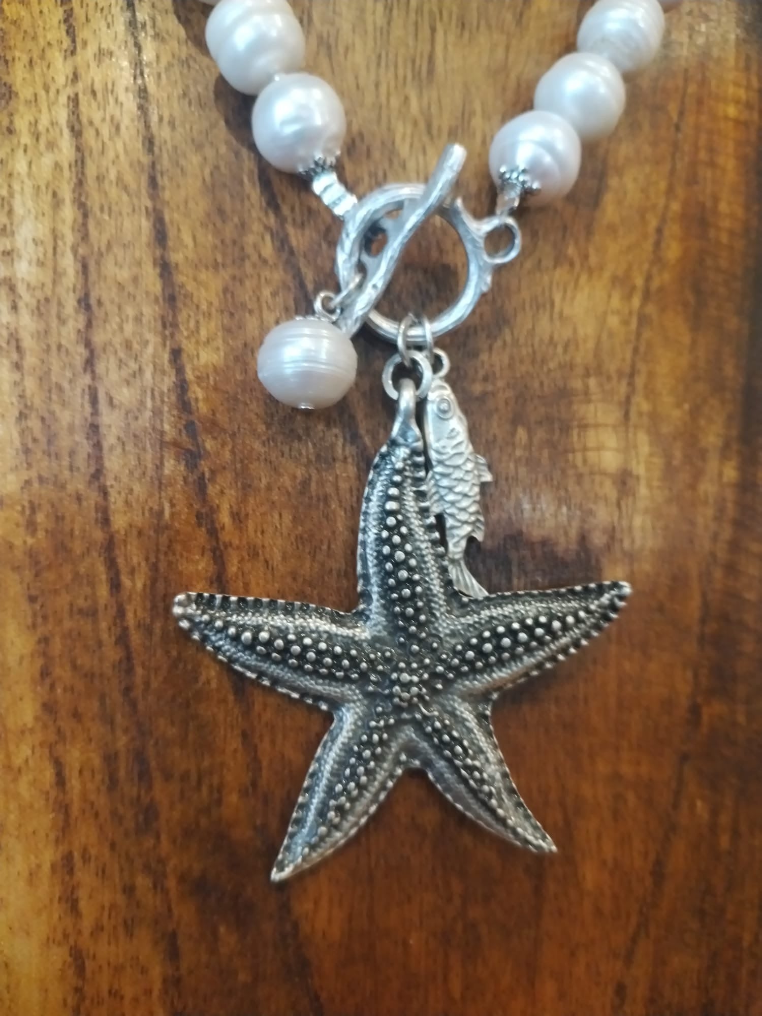 Freshwater Pearl Necklace With Silver Starfish Charm