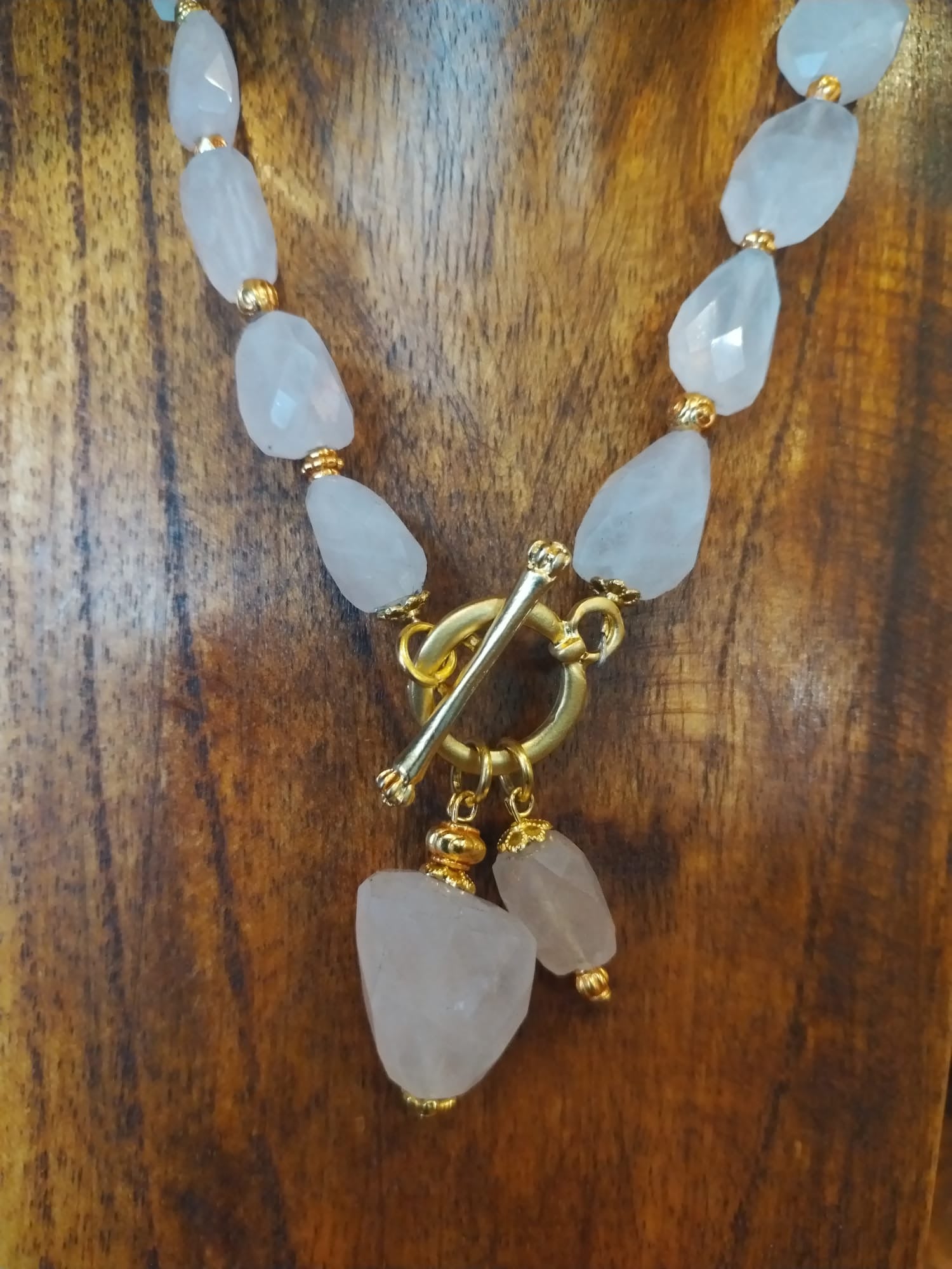 Rose Quartz Necklace with Gold Details 44cm