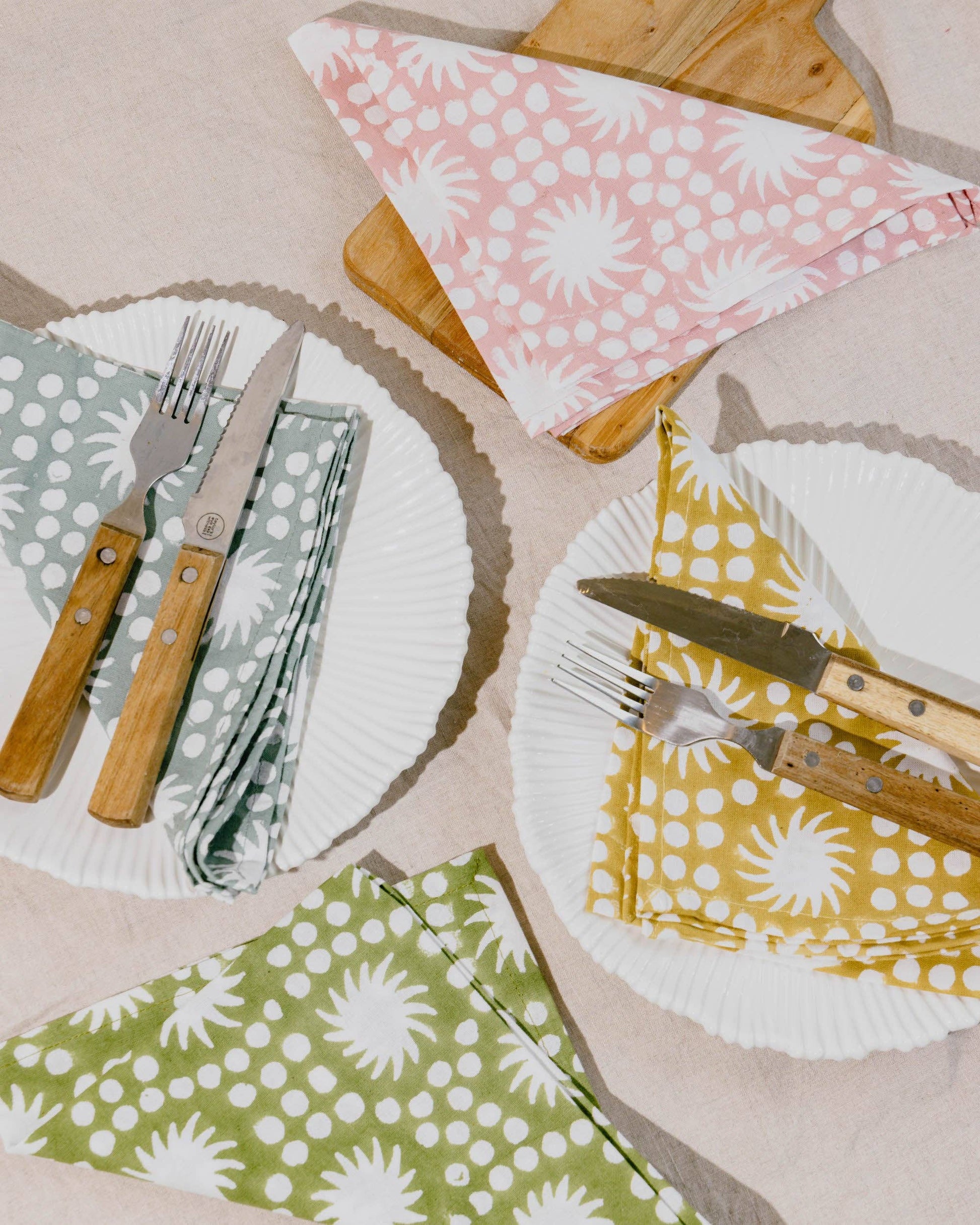 Sunburst Block Print Napkins Set of 4 Ochre Yellow