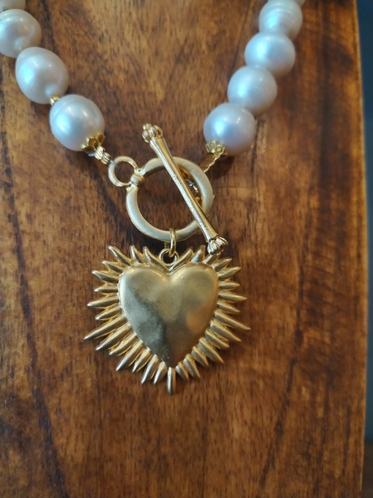 Freshwater Pearl Necklace with Gold Shining Heart Charm 47cm