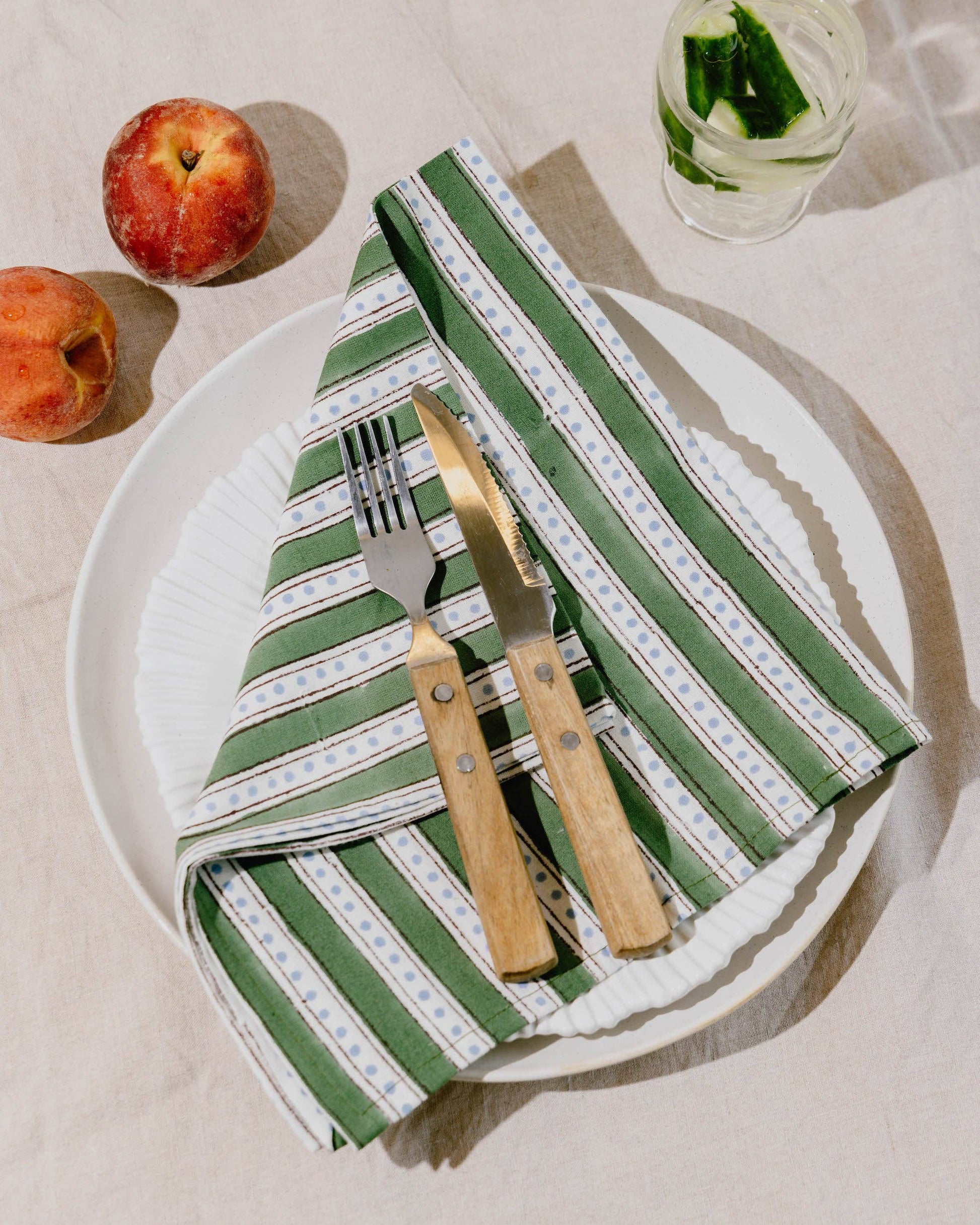 Mini Stripe & Spot Block Print Napkins: Blush pink stripe with burgundy spots - set of 4