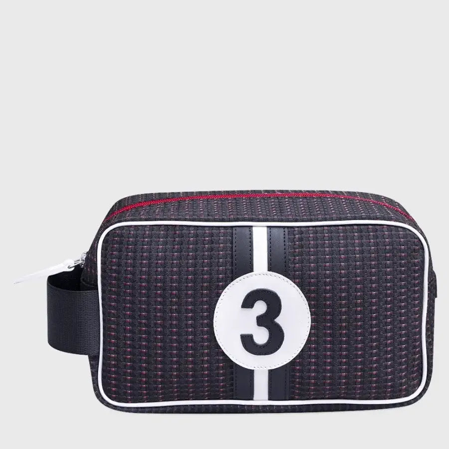 Bobby No 3 Upcycled Car Upholstery Wash Bag in Black and Red