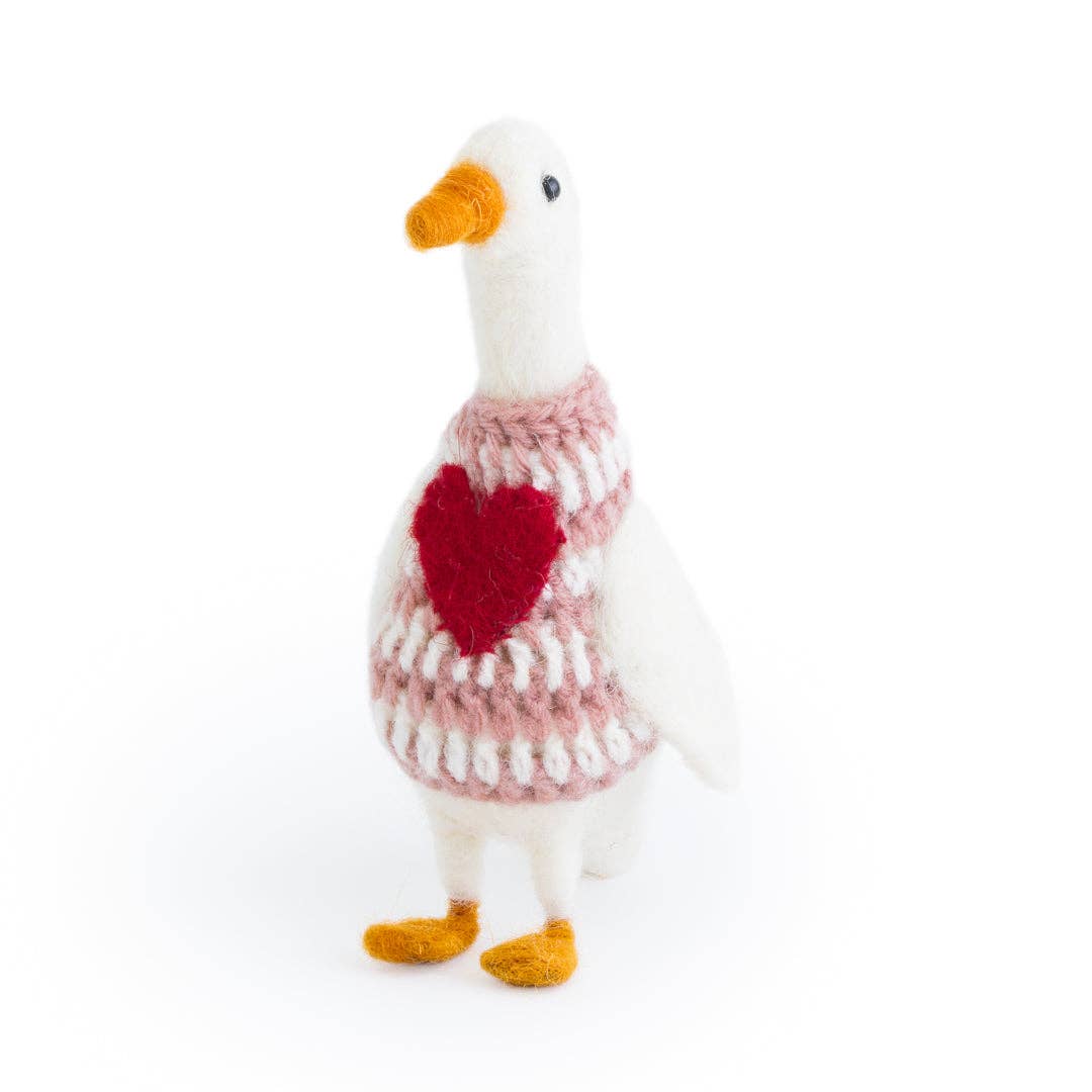Maud Duck in a Heart Jumper Felt Decoration or Ornament