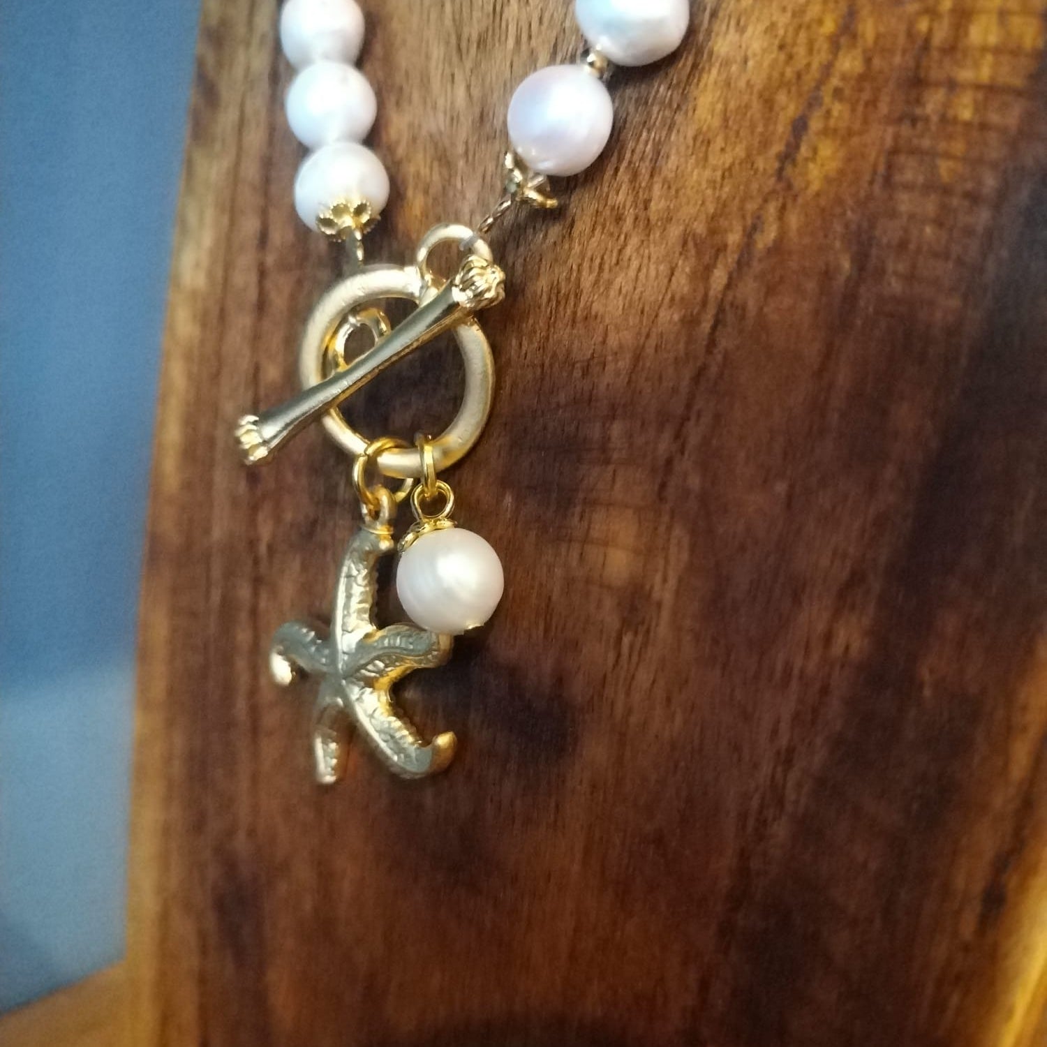 Freshwater Pearl Necklace with Gold Starfish Charm 43cm