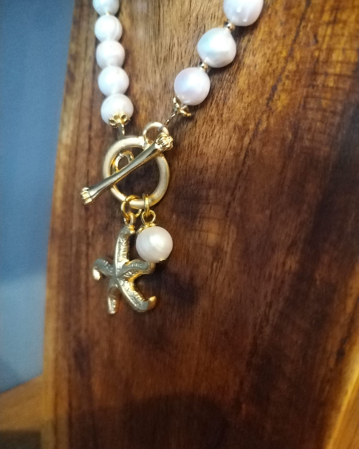 Freshwater Pearl Necklace with Gold Starfish Charm 43cm