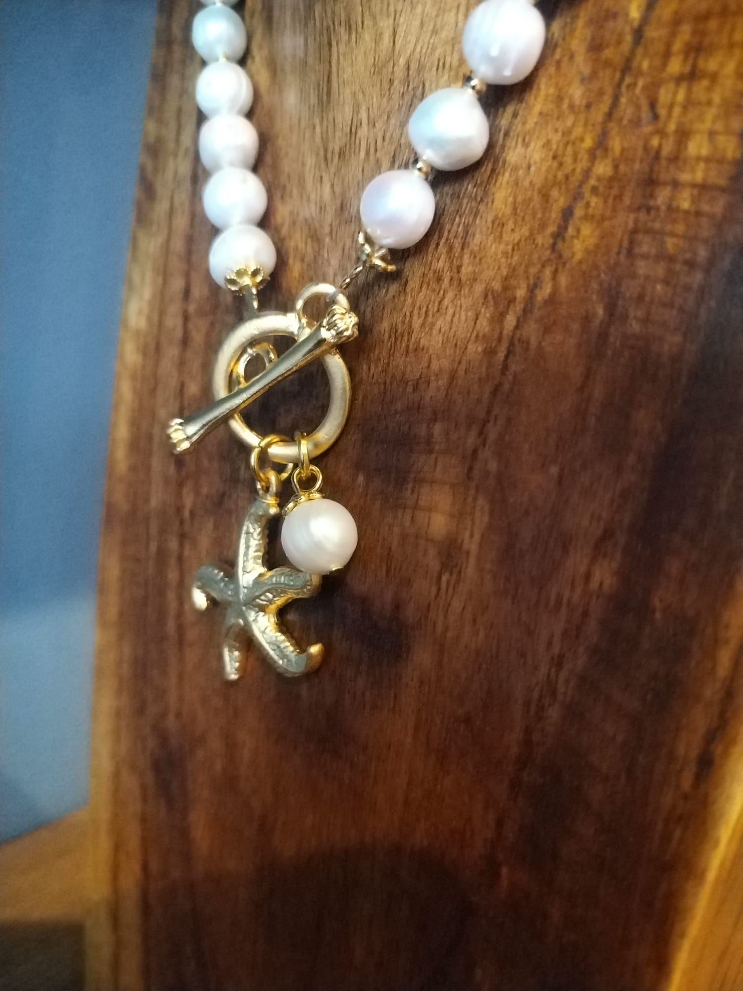 Freshwater Pearl Necklace with Gold Starfish Charm 43cm