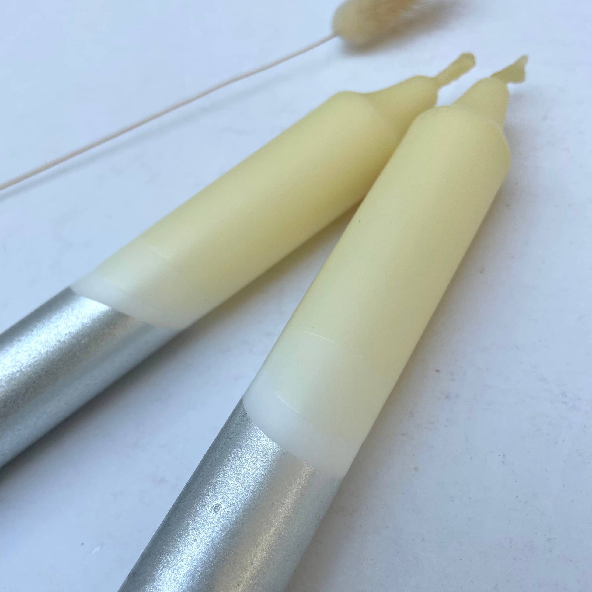 Hawthorn Blossom & Silver Dip Dyed Dinner Candles - Set of 2