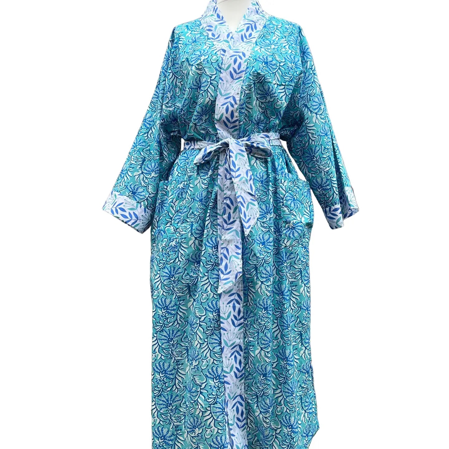 Turquoise Blue Jaipur Womens Cotton Kimono Robe One Size