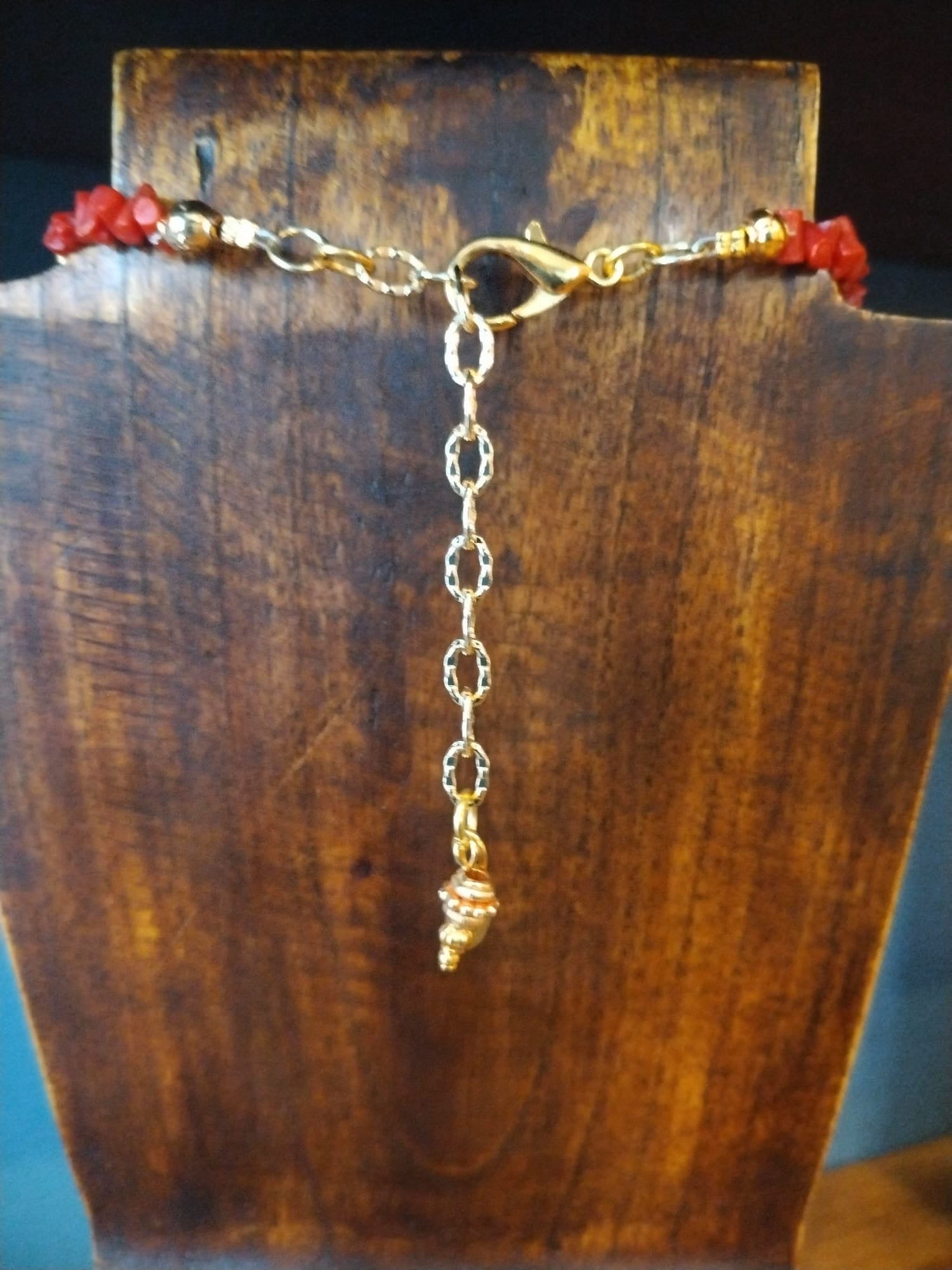 Coral And Gold Necklace With Gold Pendant