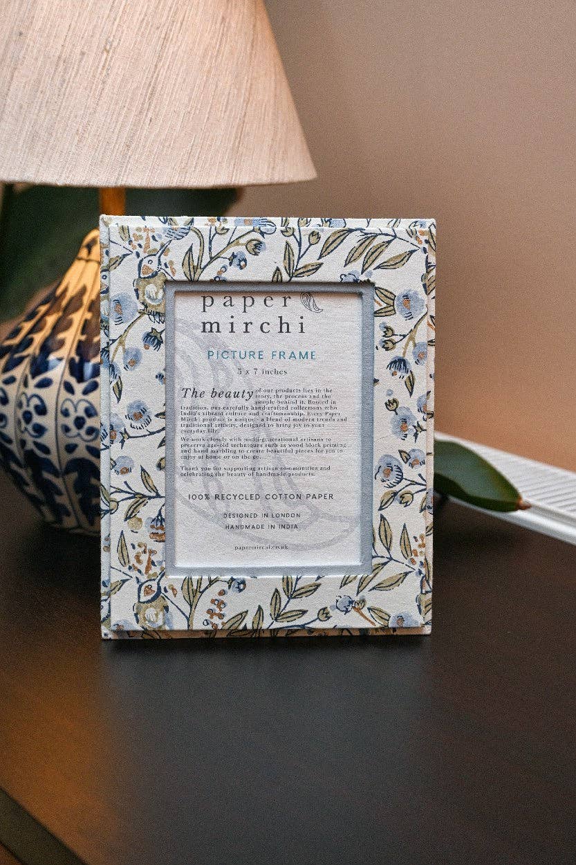 Songbird Blue Stone Hand Block Printed Picture Frame 5 × 7