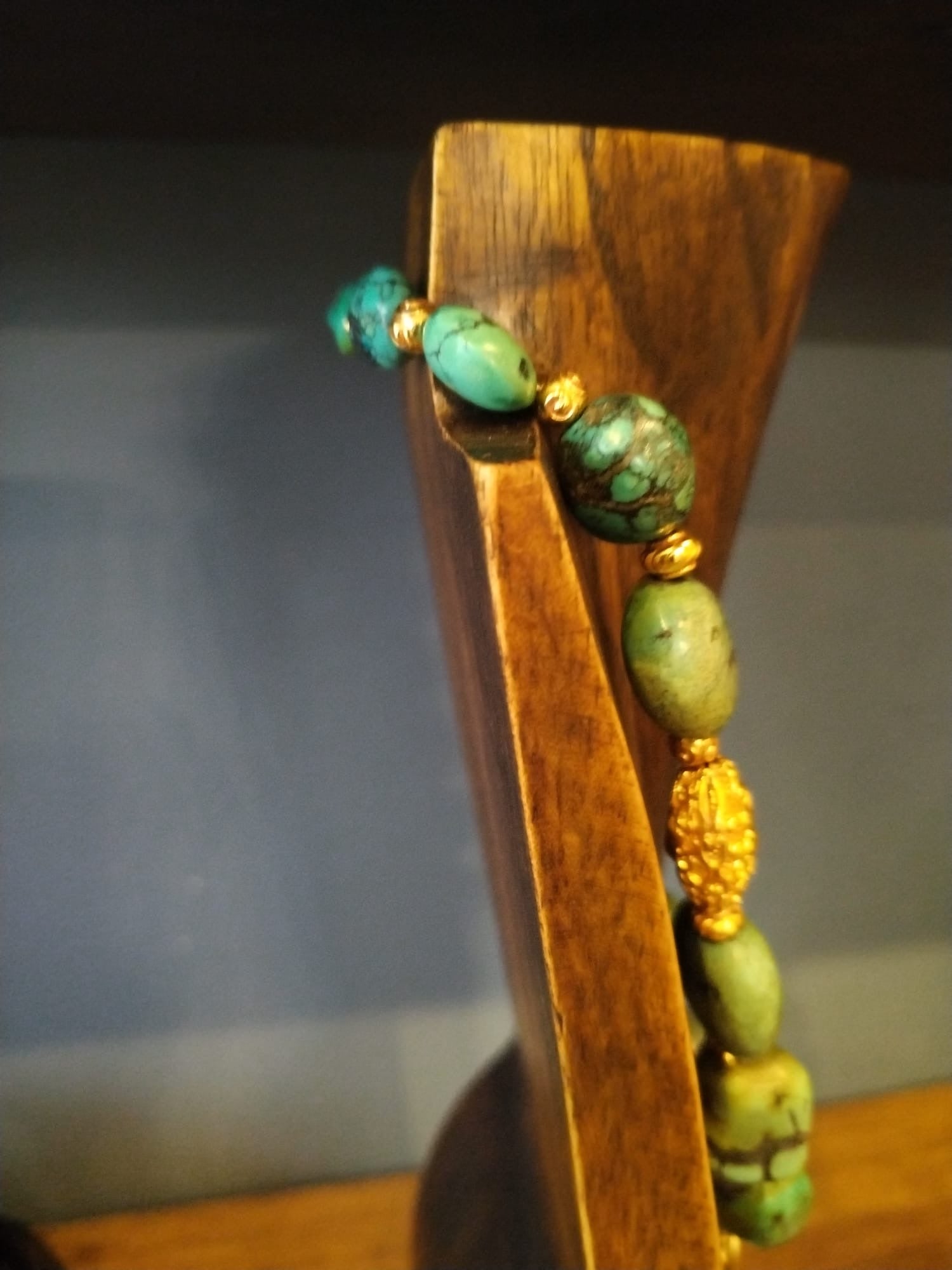 Large Turquoise Pebble Bead Necklace With Gold Details