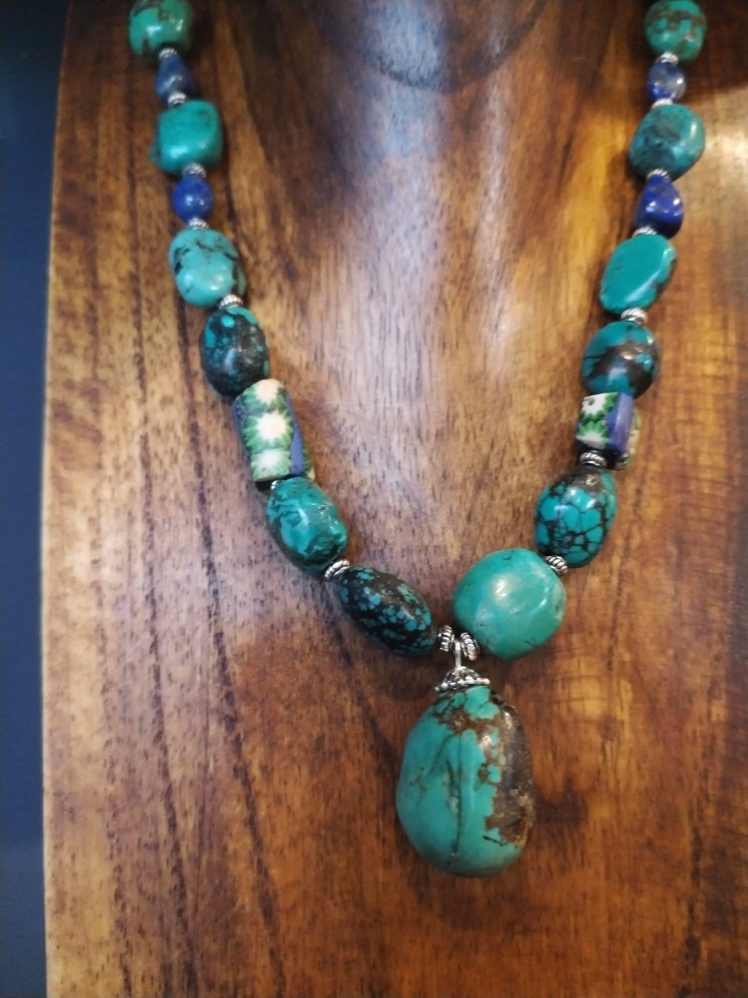 Turquoise Pebble Necklace With Antique Venetian Trade Beads