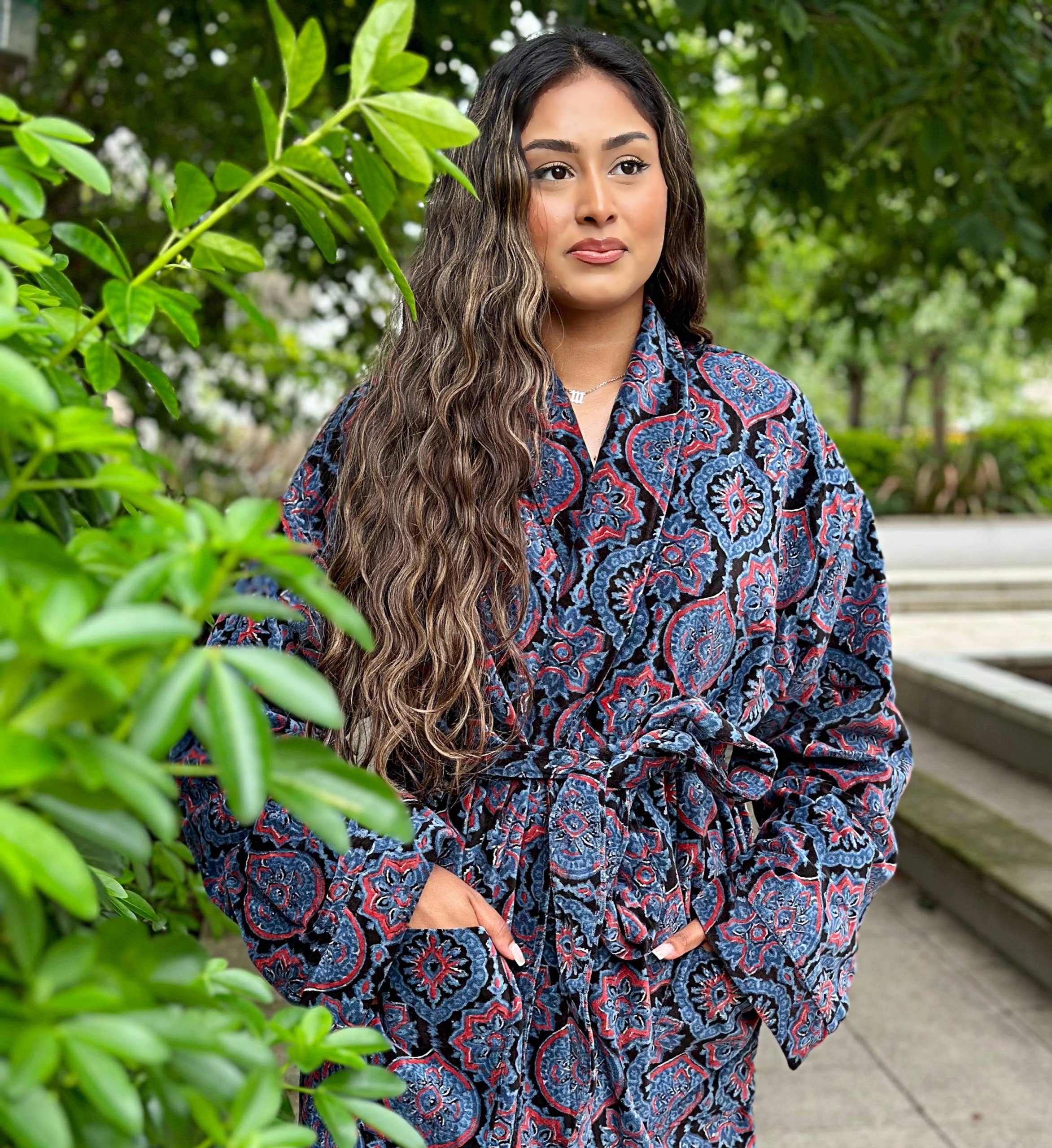 Luxury Velvet Robe - Black Blue Red Ajrakh Love Gift