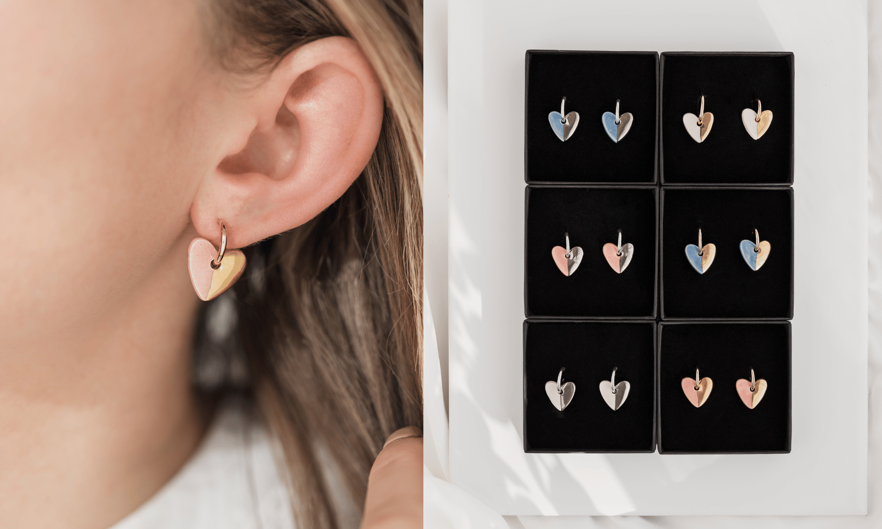 Light Blue Ceramic Heart Charm With Huggie Hoops With Gold