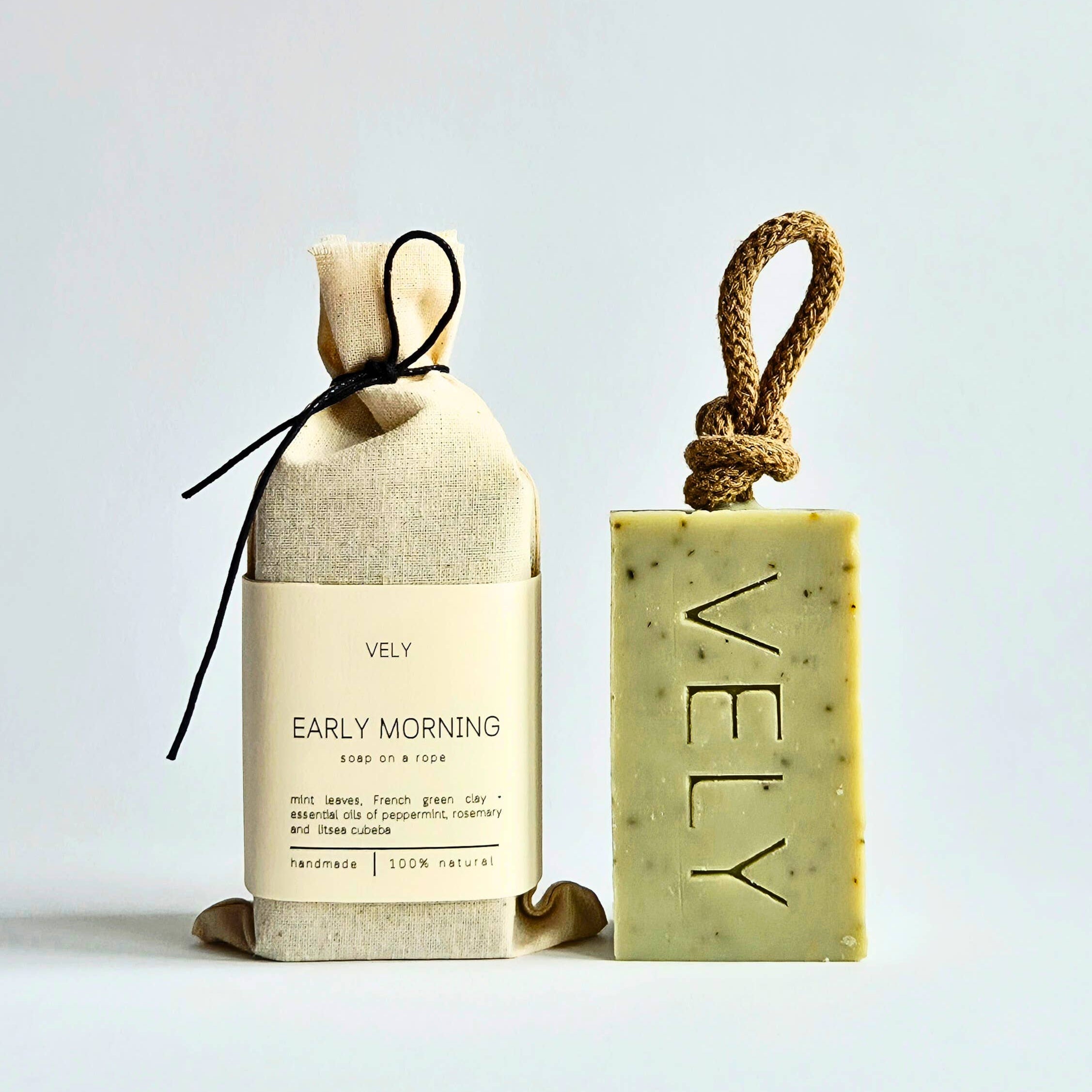 Natural Peppermint and Eucalyptus Soap on a Rope Early Morning