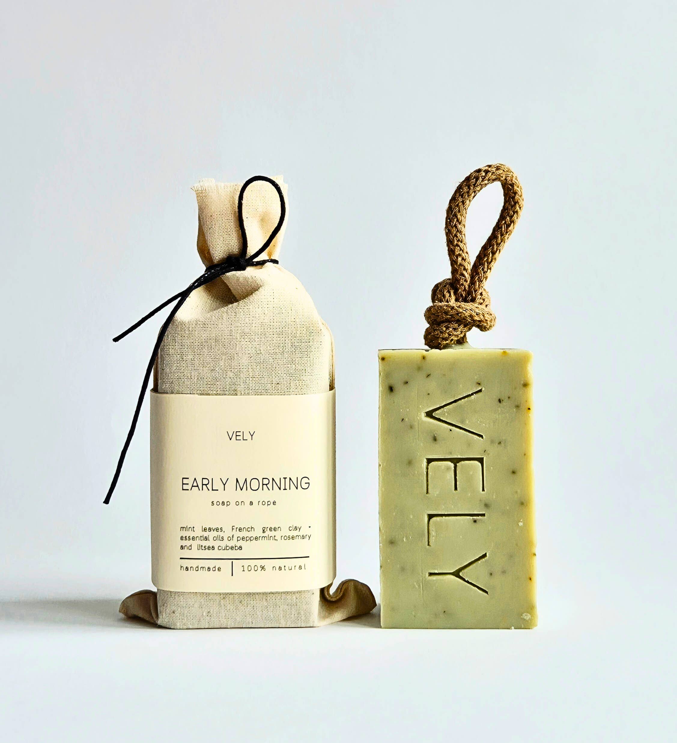 Natural Peppermint and Eucalyptus Soap on a Rope Early Morning