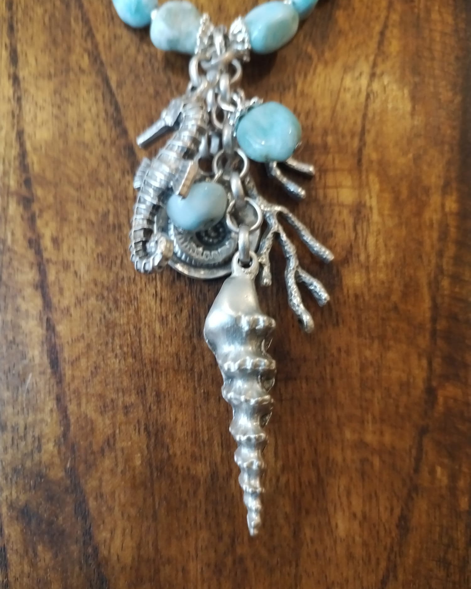 Turquoise Necklace with Silver Sea Charms 55cm Handmade in Bristol