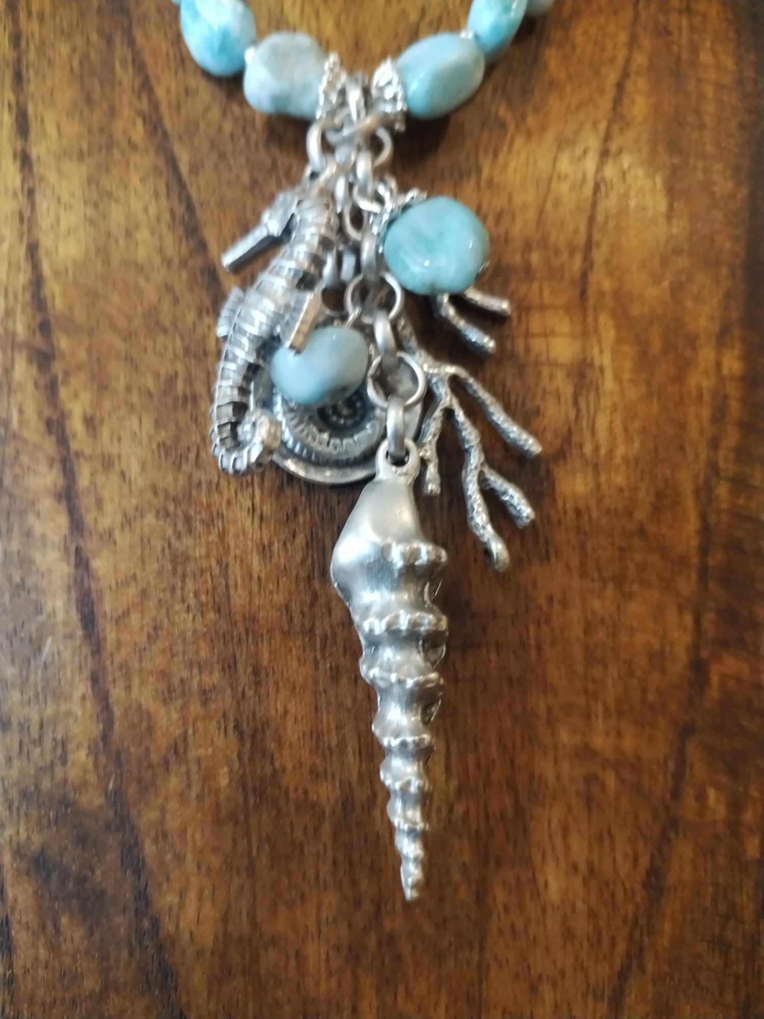 Turquoise Necklace with Silver Sea Charms 55cm Handmade in Bristol