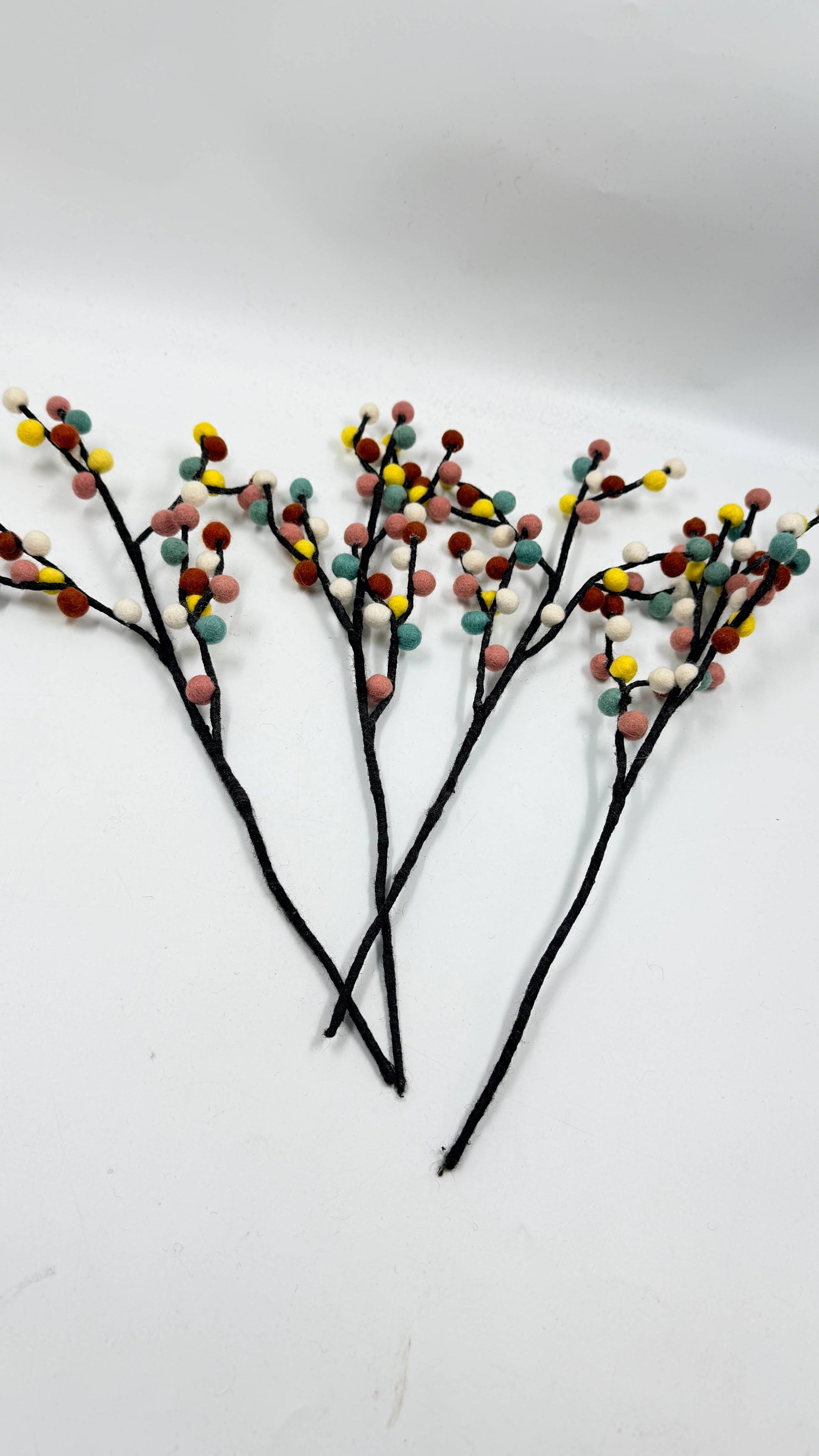 Handmade Felt Pom Pom Flower Branch – Multicolour Ethical Felt Decoration