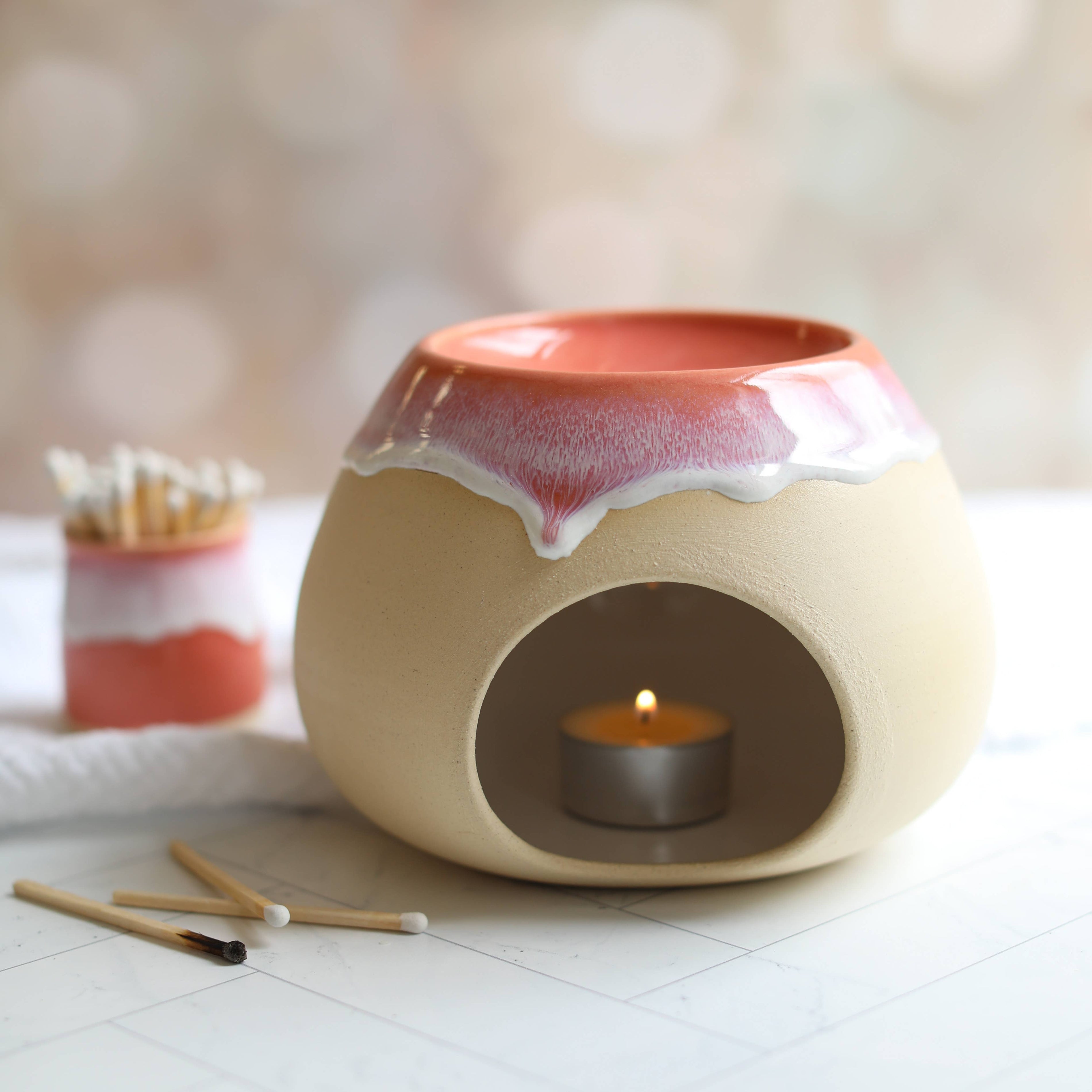 Handmade Coral Pink Ceramic Wax Melt Burner