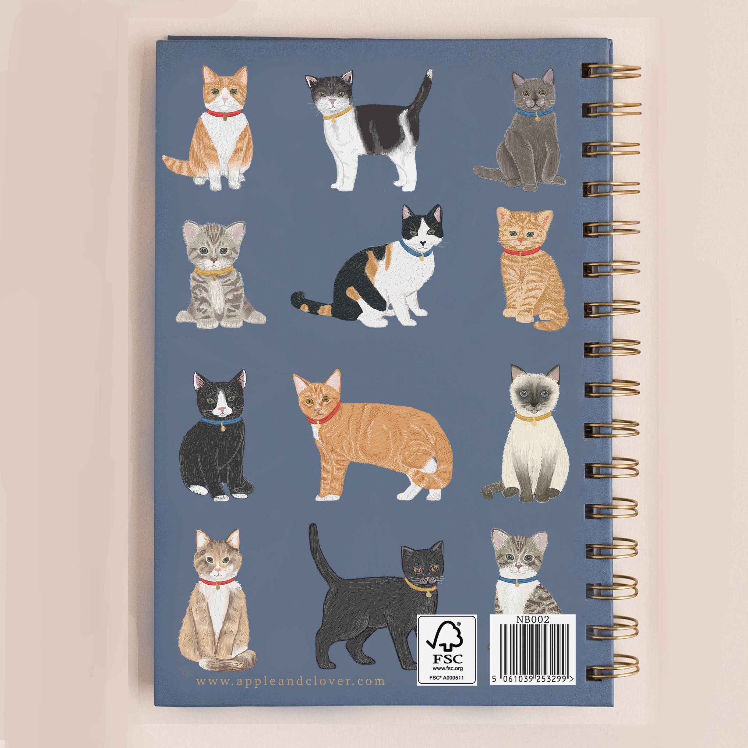 A5 Notebook Multi Cats Hardback Gold Foil