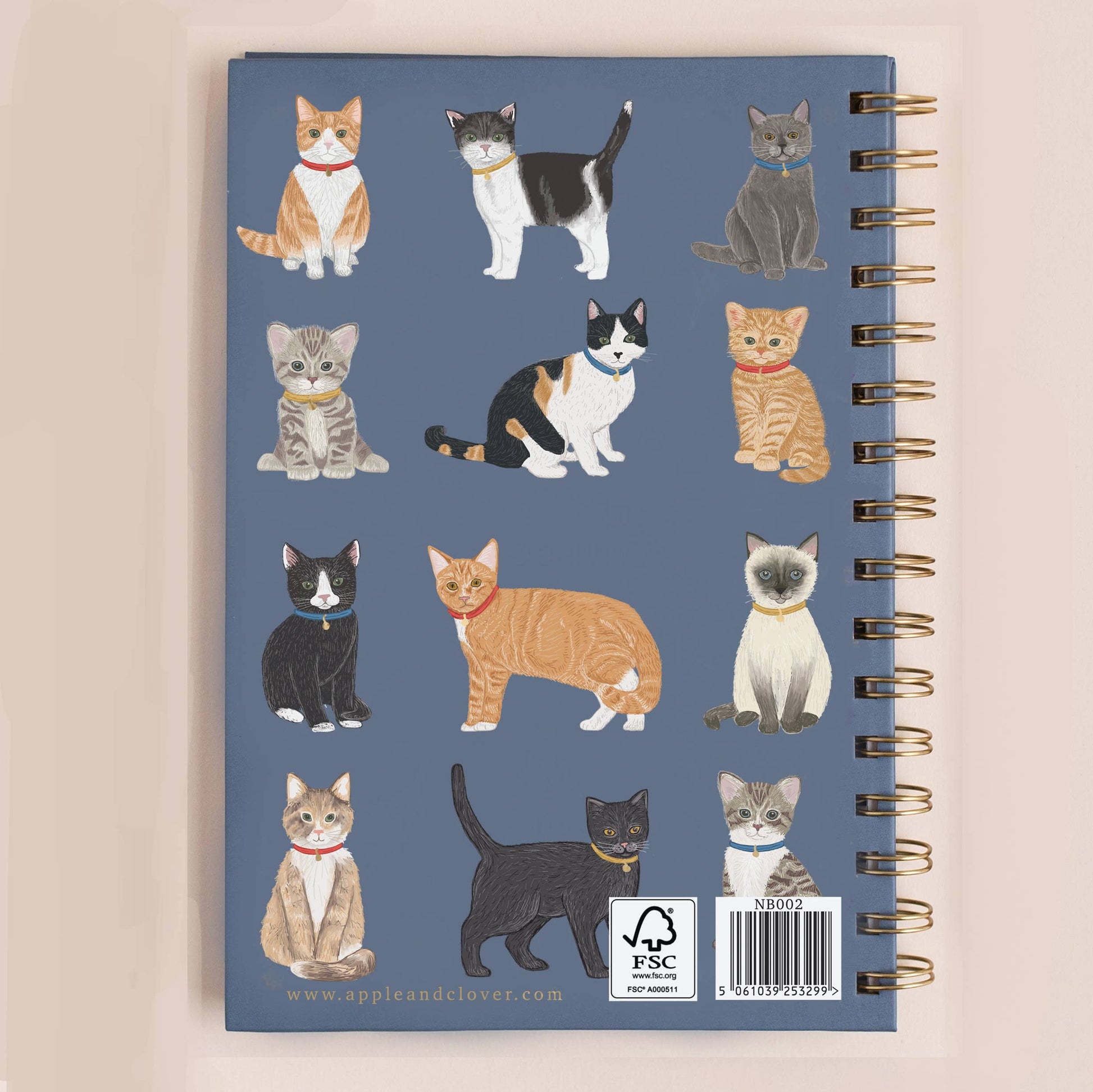 A5 Notebook Multi Cats Hardback Gold Foil