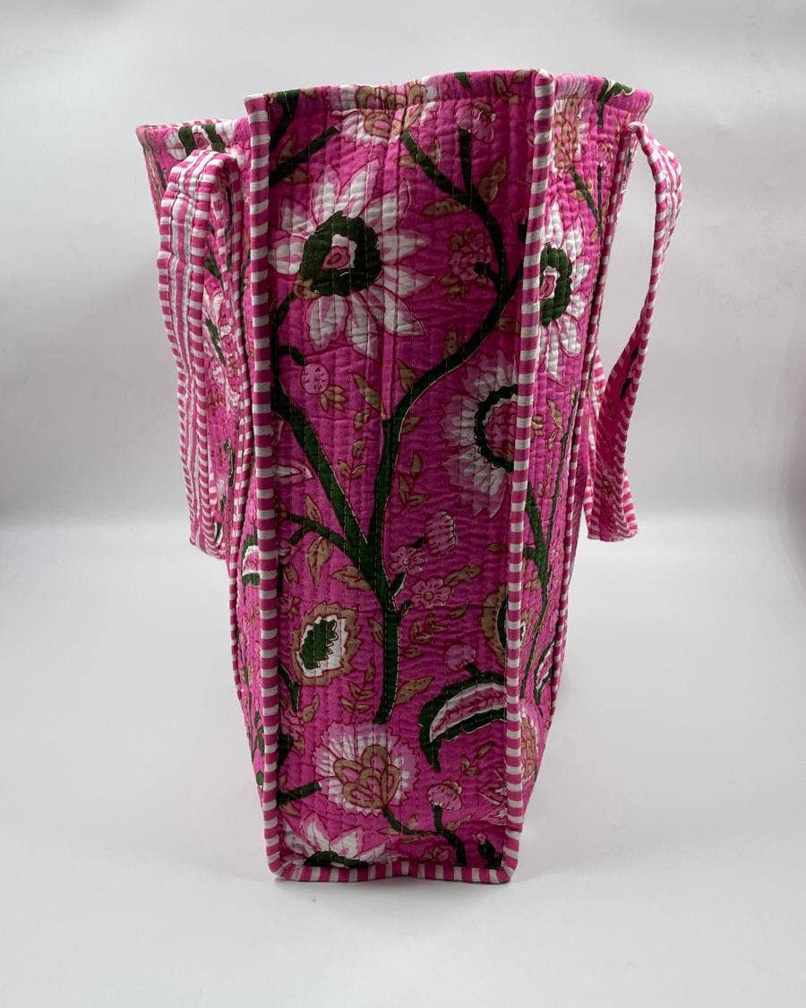 Cotton Quilted Pink Floral Tote Bag