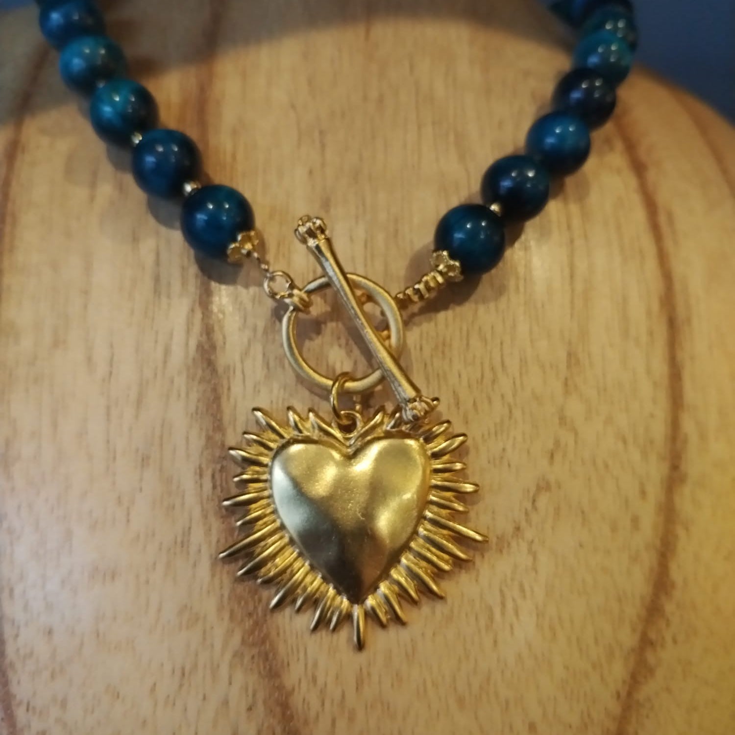 Blue Tiger’s Eye Necklace with Shining Heart Charm