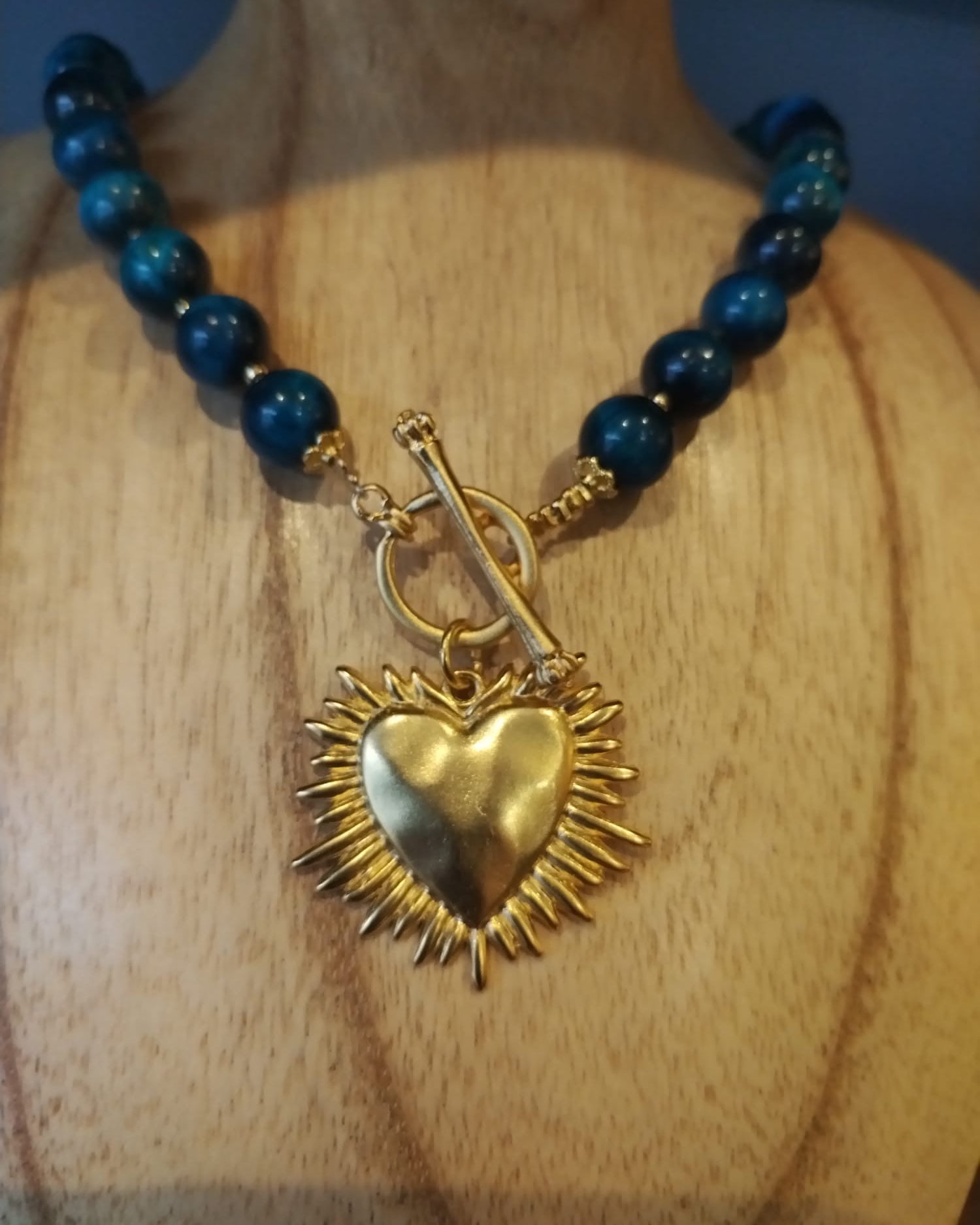 Blue Tiger’s Eye Necklace with Shining Heart Charm
