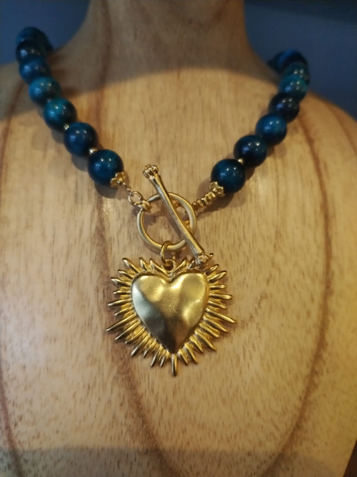 Blue Tiger’s Eye Necklace with Shining Heart Charm