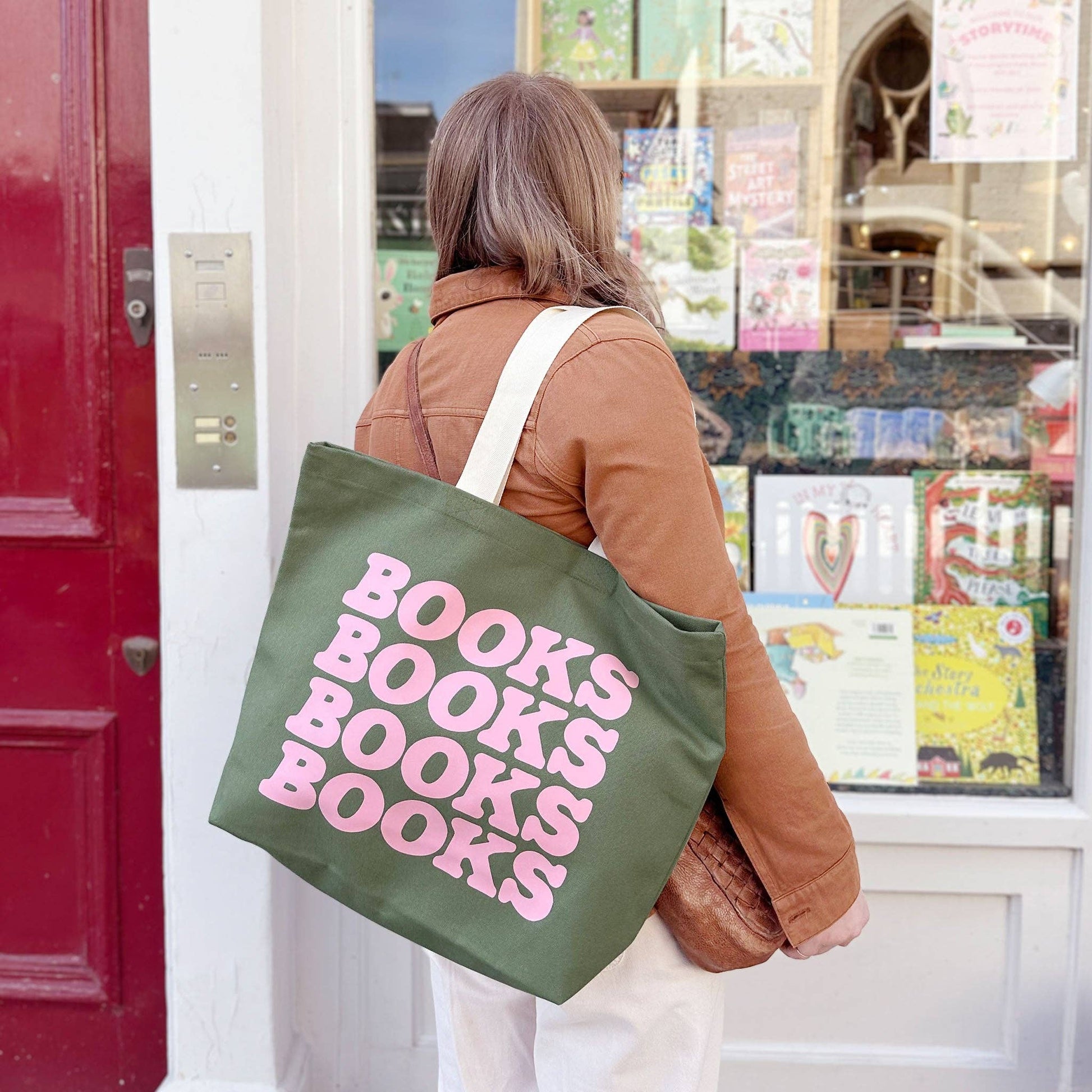 Books Books Books Books - Olive Green Canvas Tote Bag
