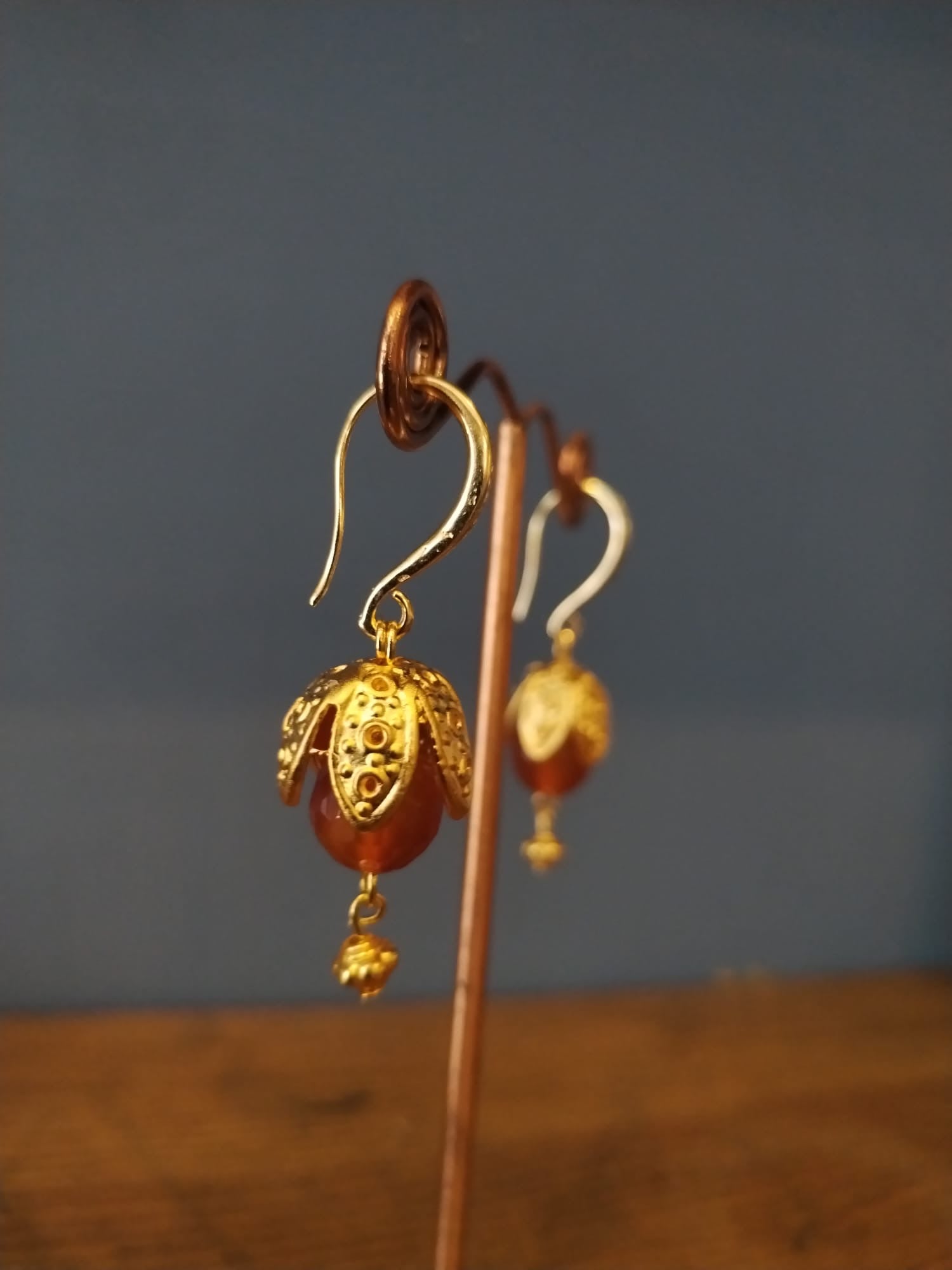 Carnelian Earrings with Flower Bud Accent