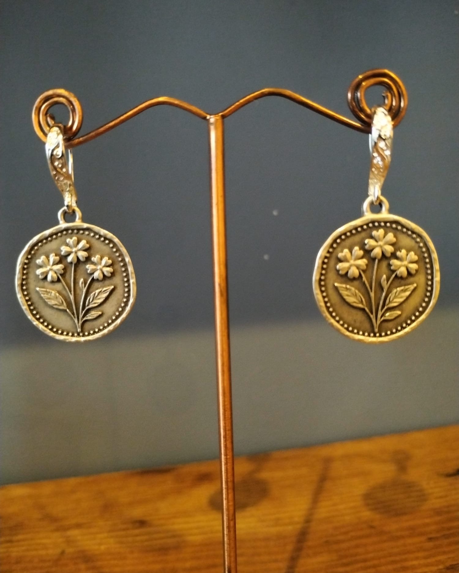 Elegant Gold Floral Coin Drop Earrings