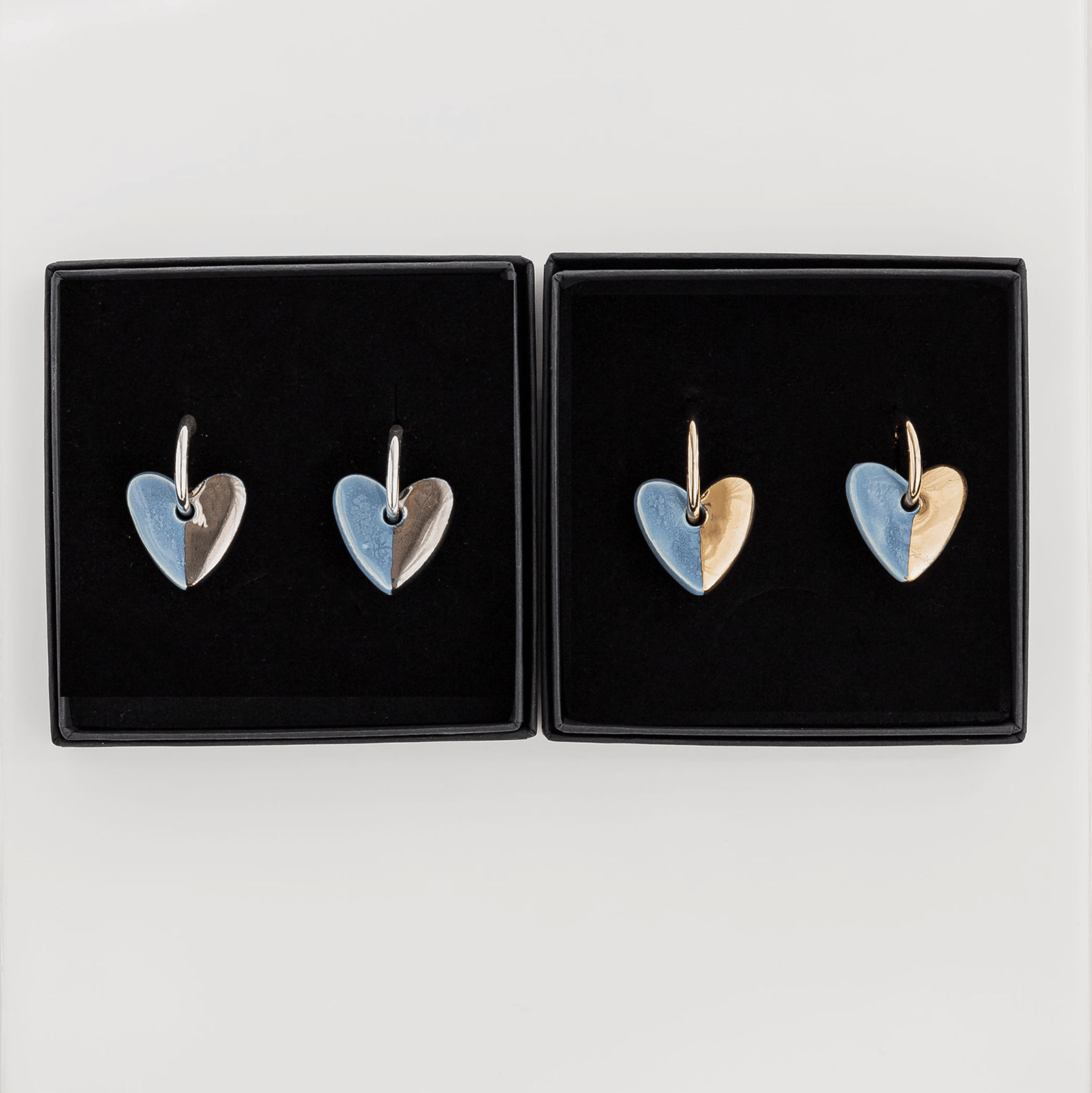 Light Blue Ceramic Heart Charm With Huggie Hoops With Gold