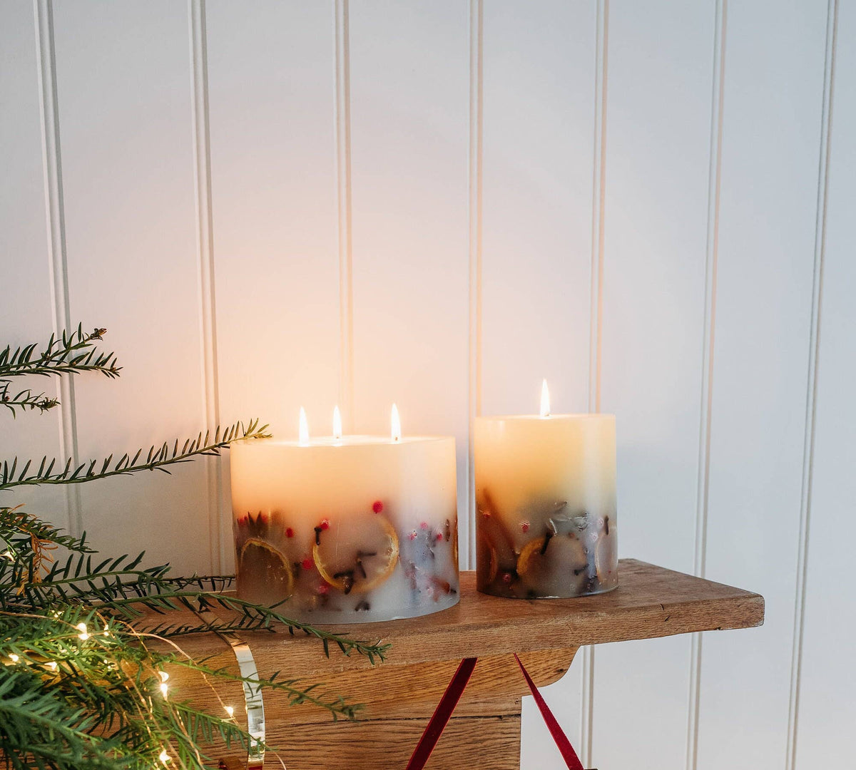 Winter Botanical Christmas Pillar Candle – 3 Wick