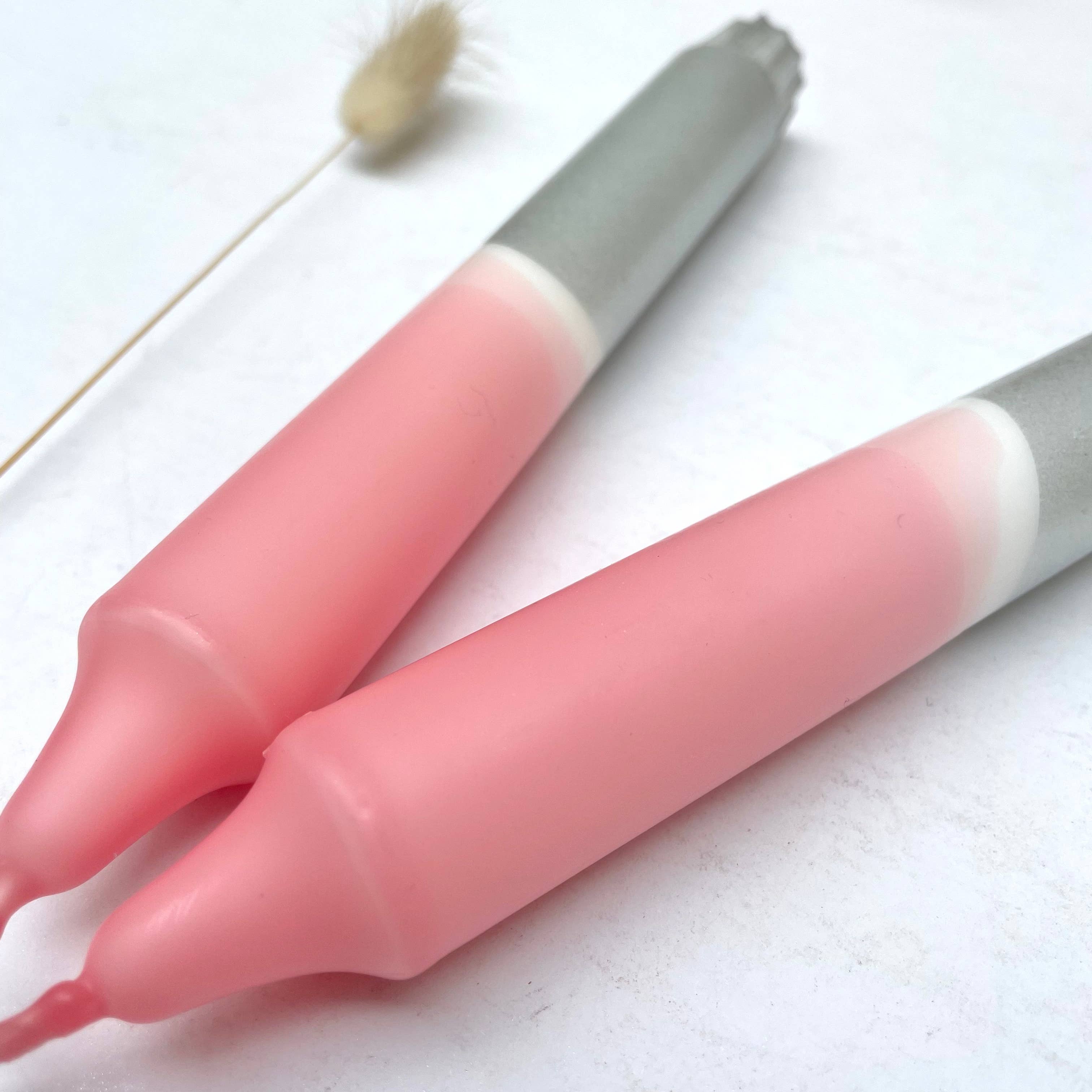Sherbert Pink & Silver Dip Dyed Dinner Candles