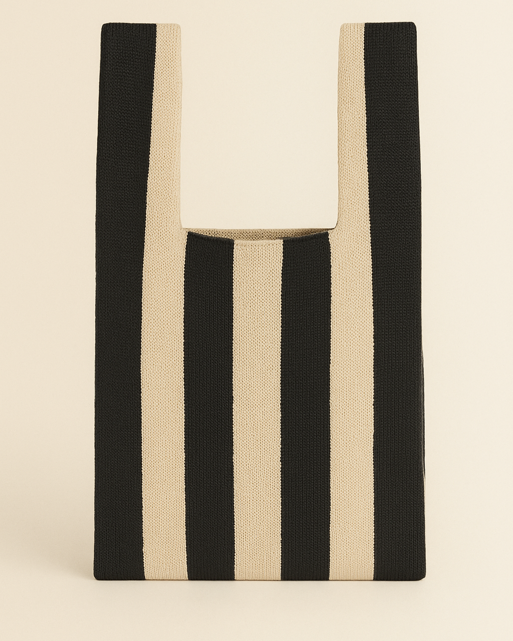Black and Cream Striped Knitted Tote Bag by Tokii