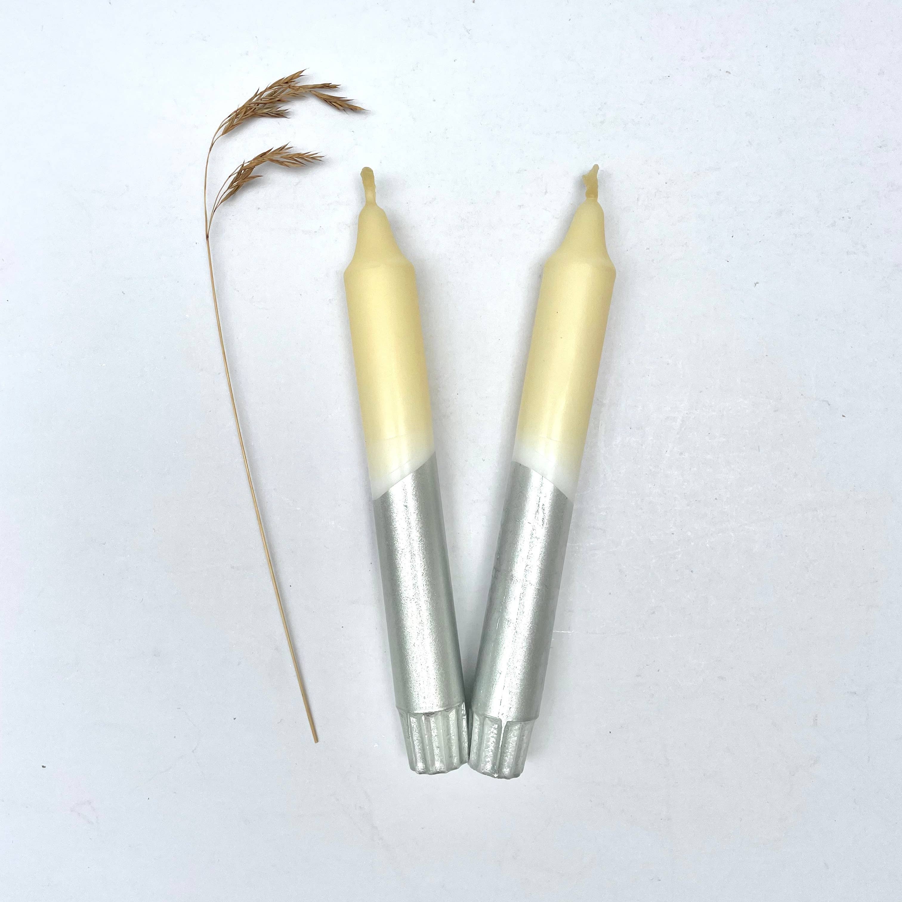 Hawthorn Blossom & Silver Dip Dyed Dinner Candles - Set of 2