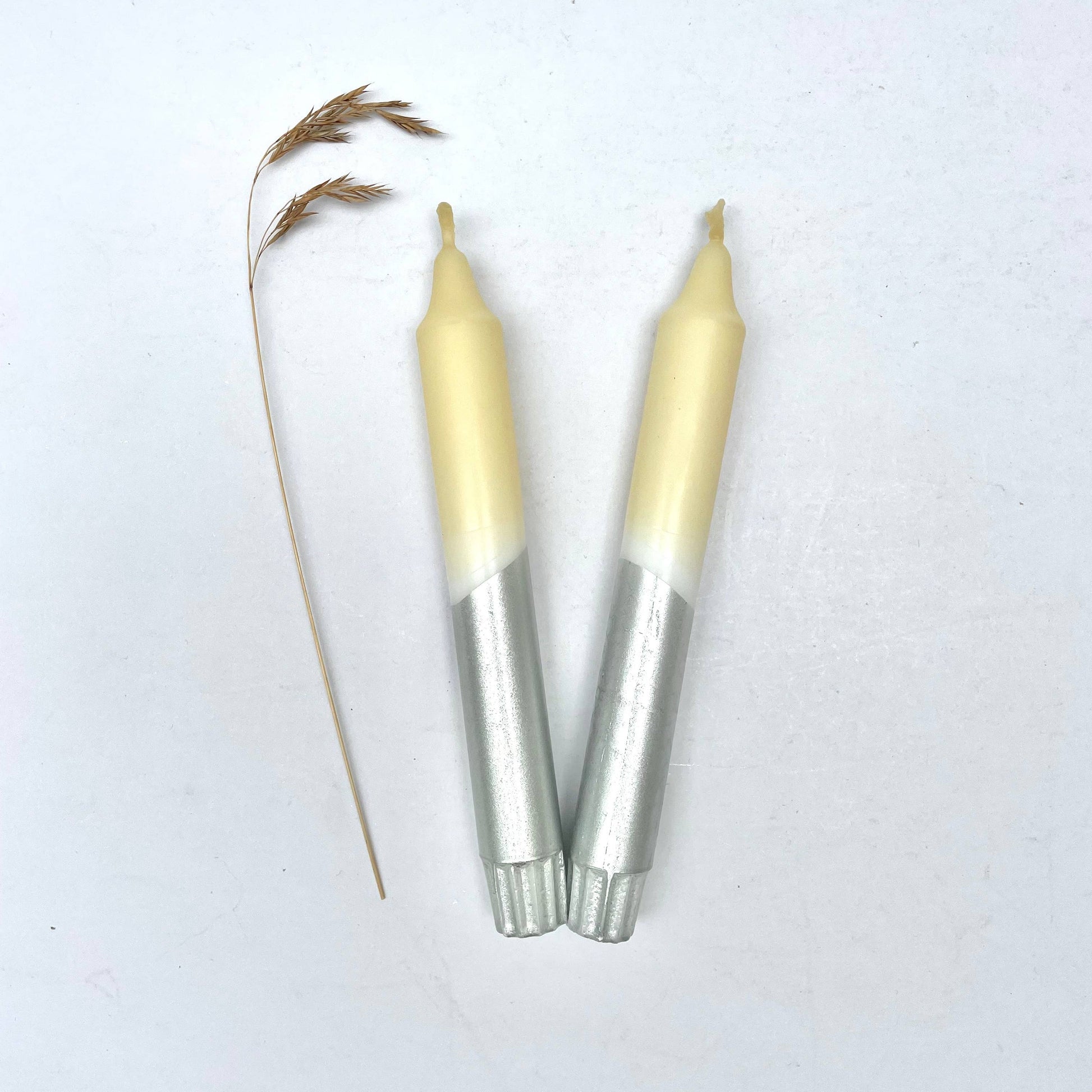 Hawthorn Blossom & Silver Dip Dyed Dinner Candles - Set of 2