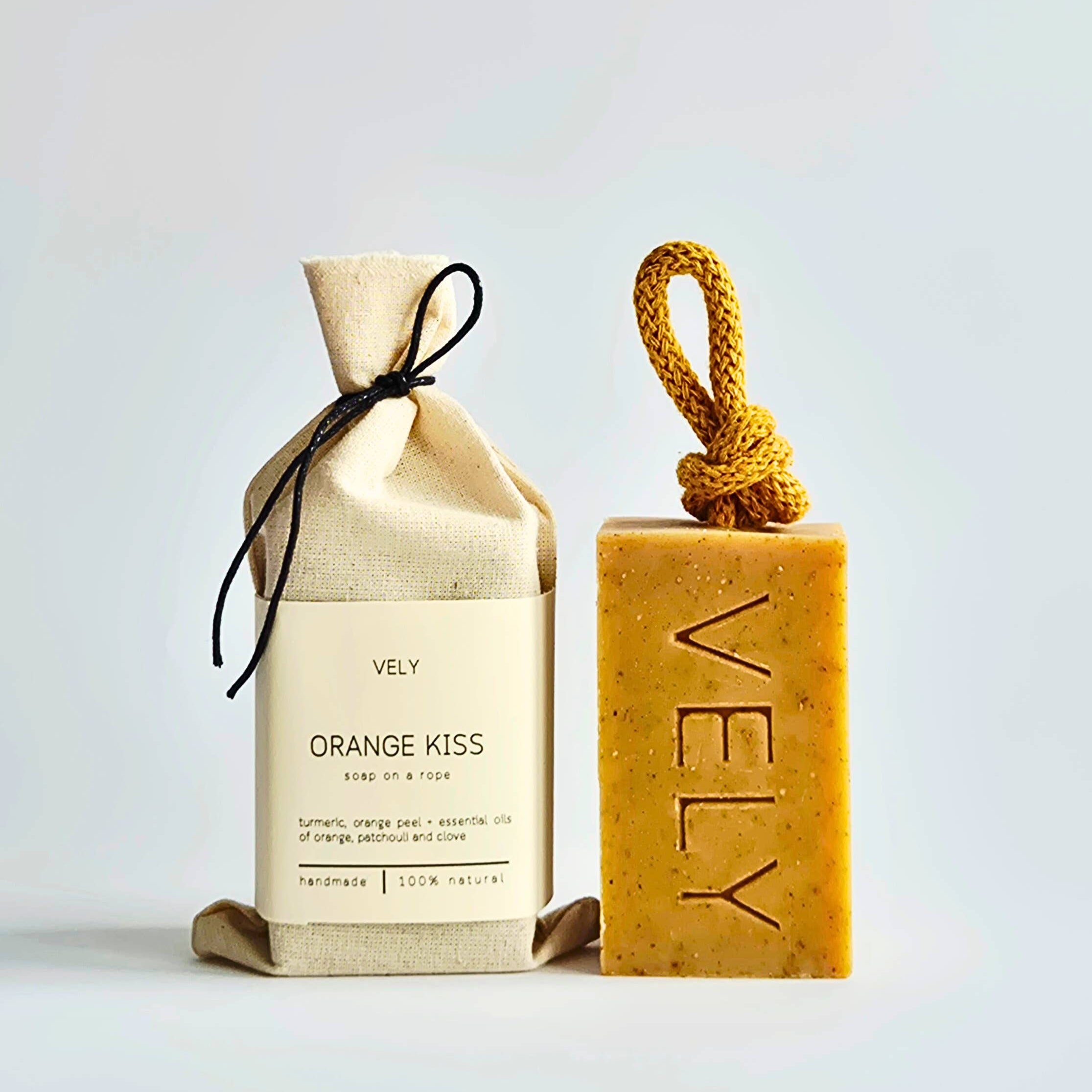 Natural Orange, Patchouli and Clove Soap on a Rope Orange Kiss