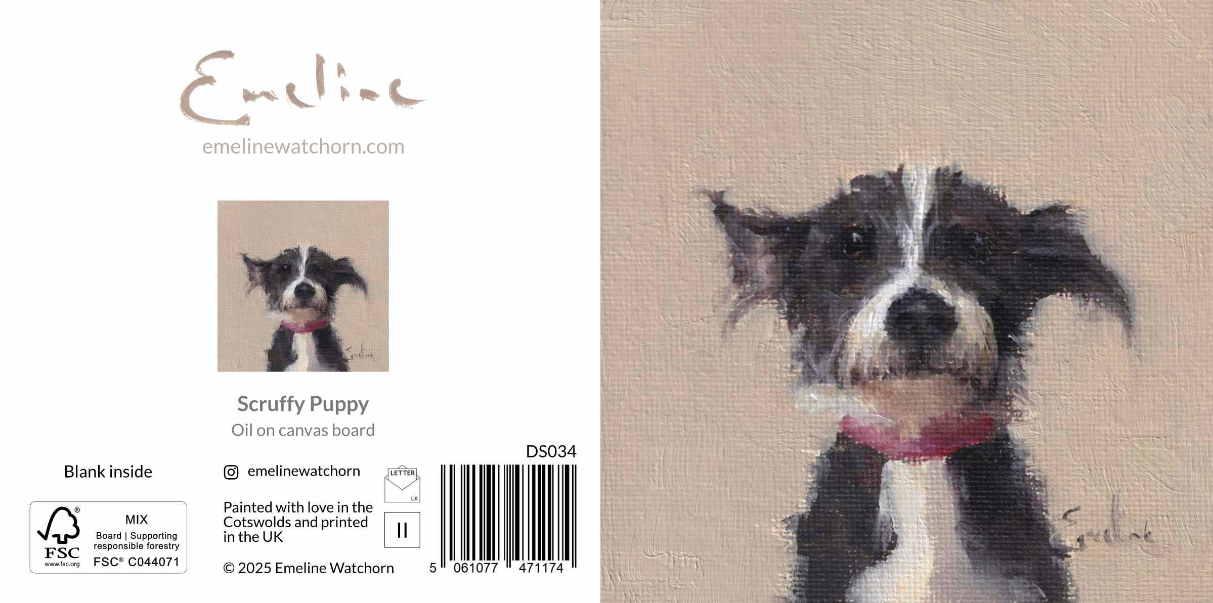 Scruffy Puppy Greetings Card 4 x 4 by Emeline Watchorn