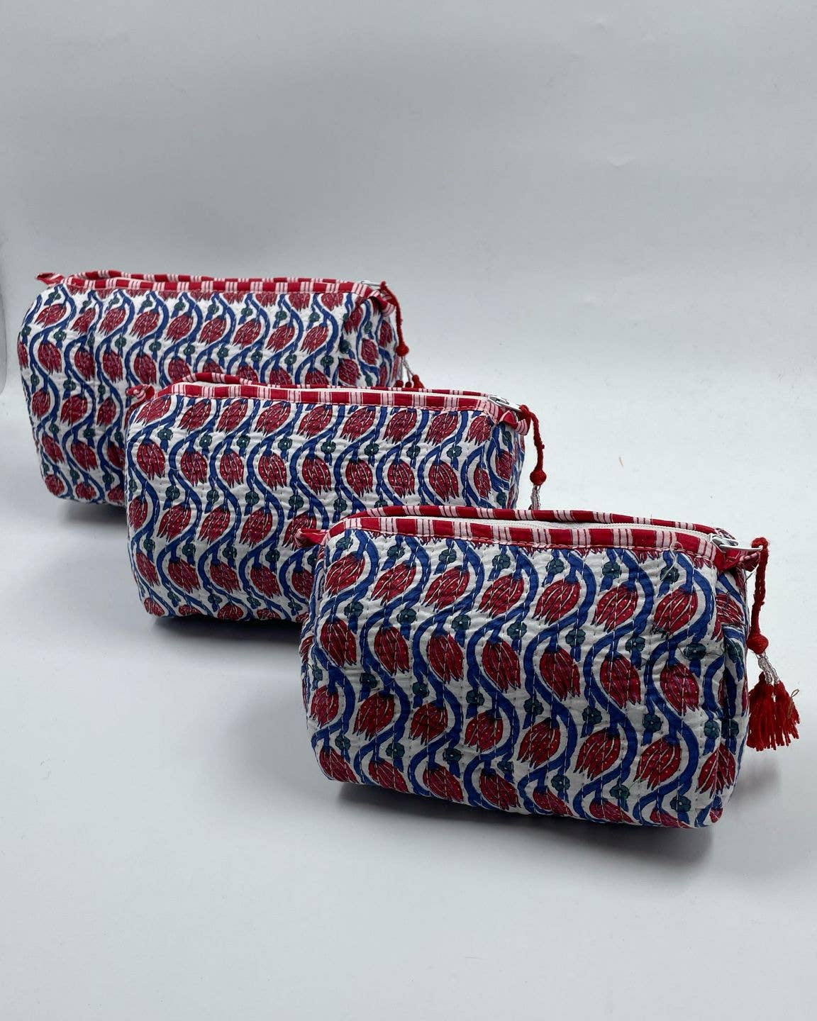 Lotus Pattern Cotton Quilted Wash Bags – Set of 3 Travel wash Bags