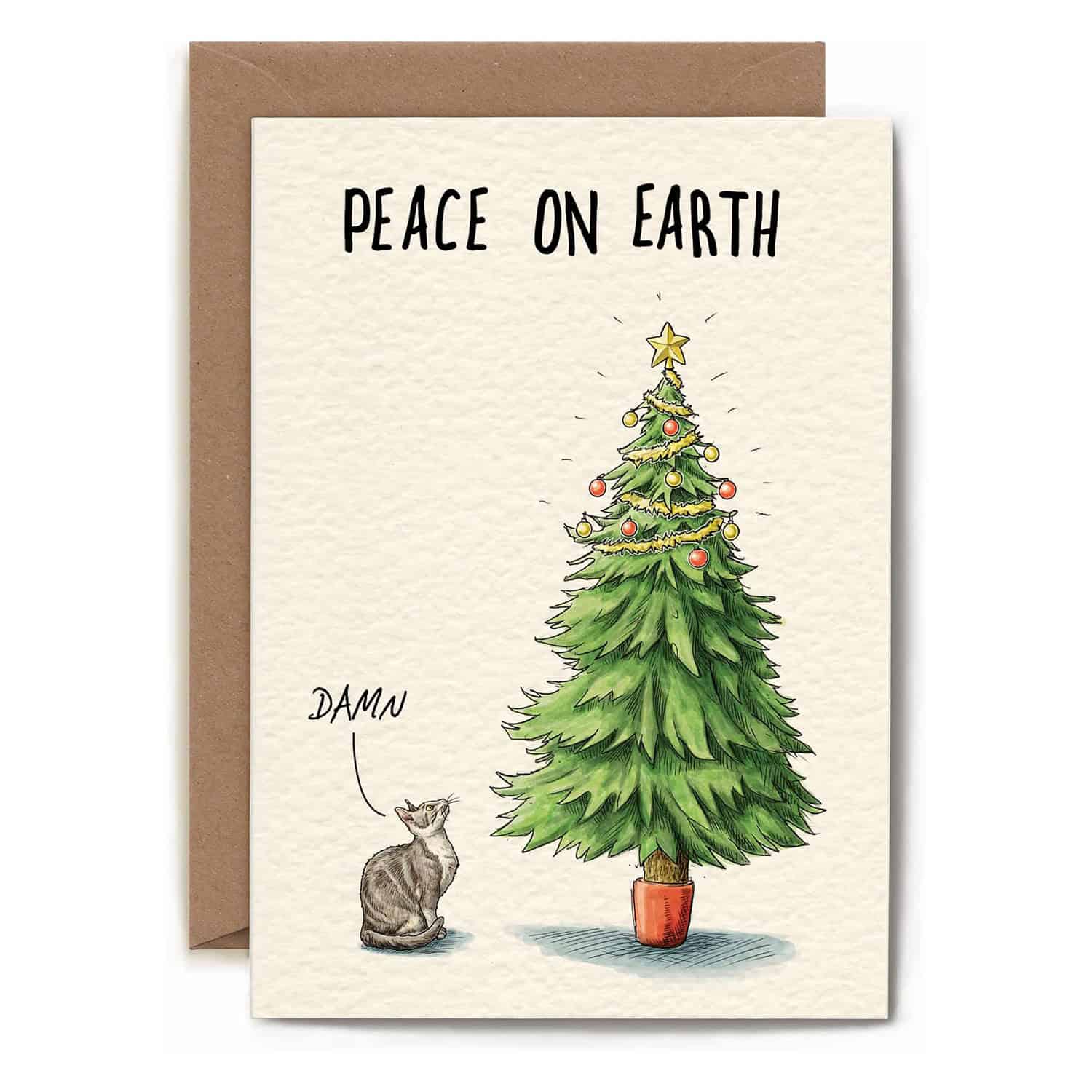 Peace on Earth Funny Cat Christmas Card