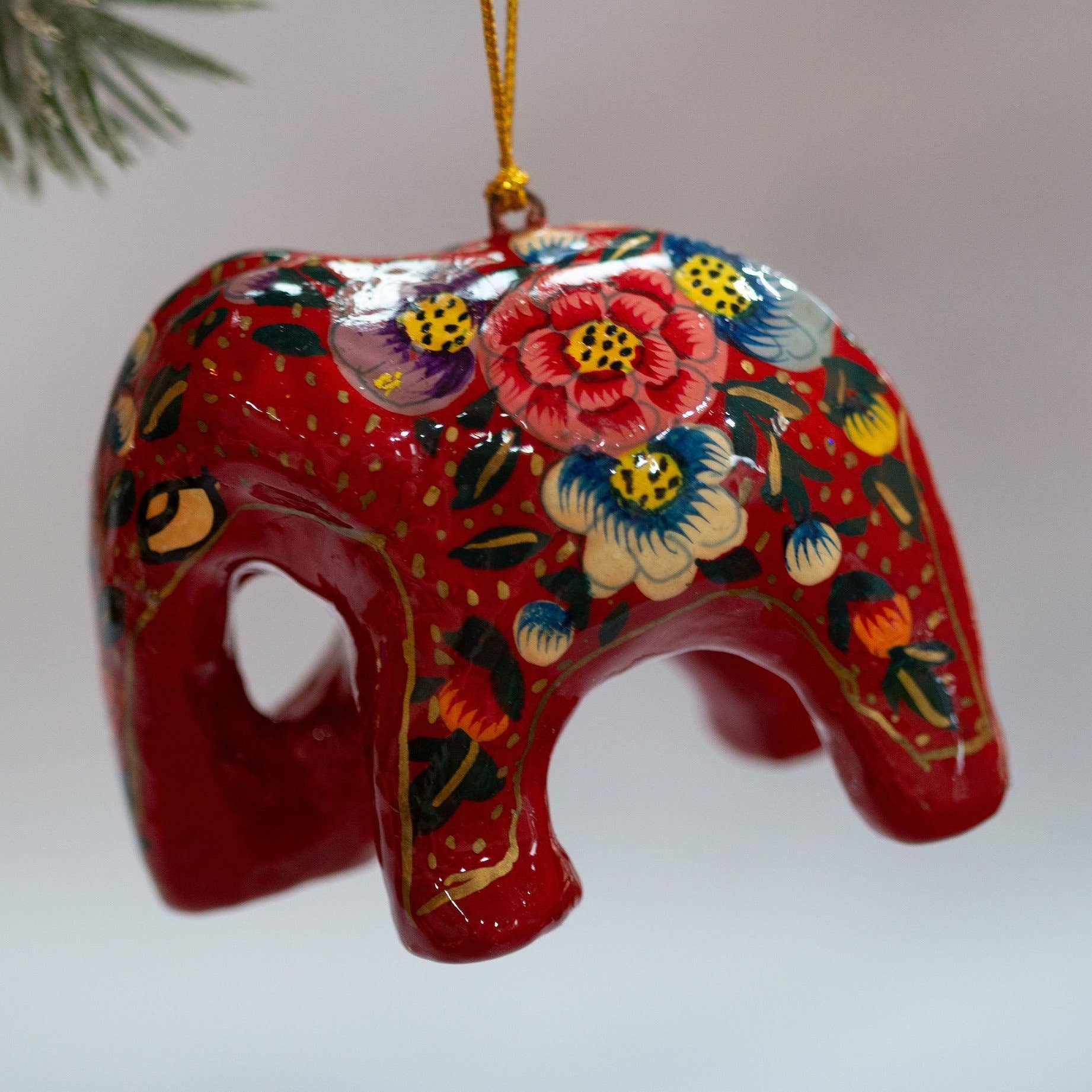 Red Floral Indian Elephant Christmas Decoration