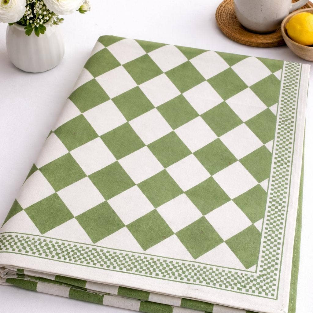 Green Check Cotton Tablecloth
