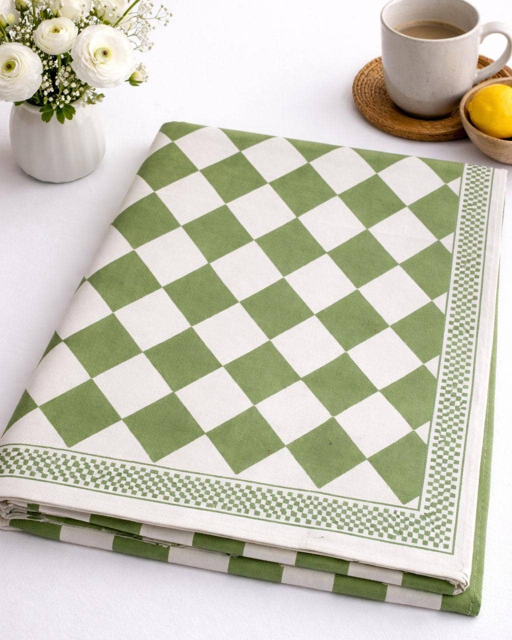 Green Check Cotton Tablecloth
